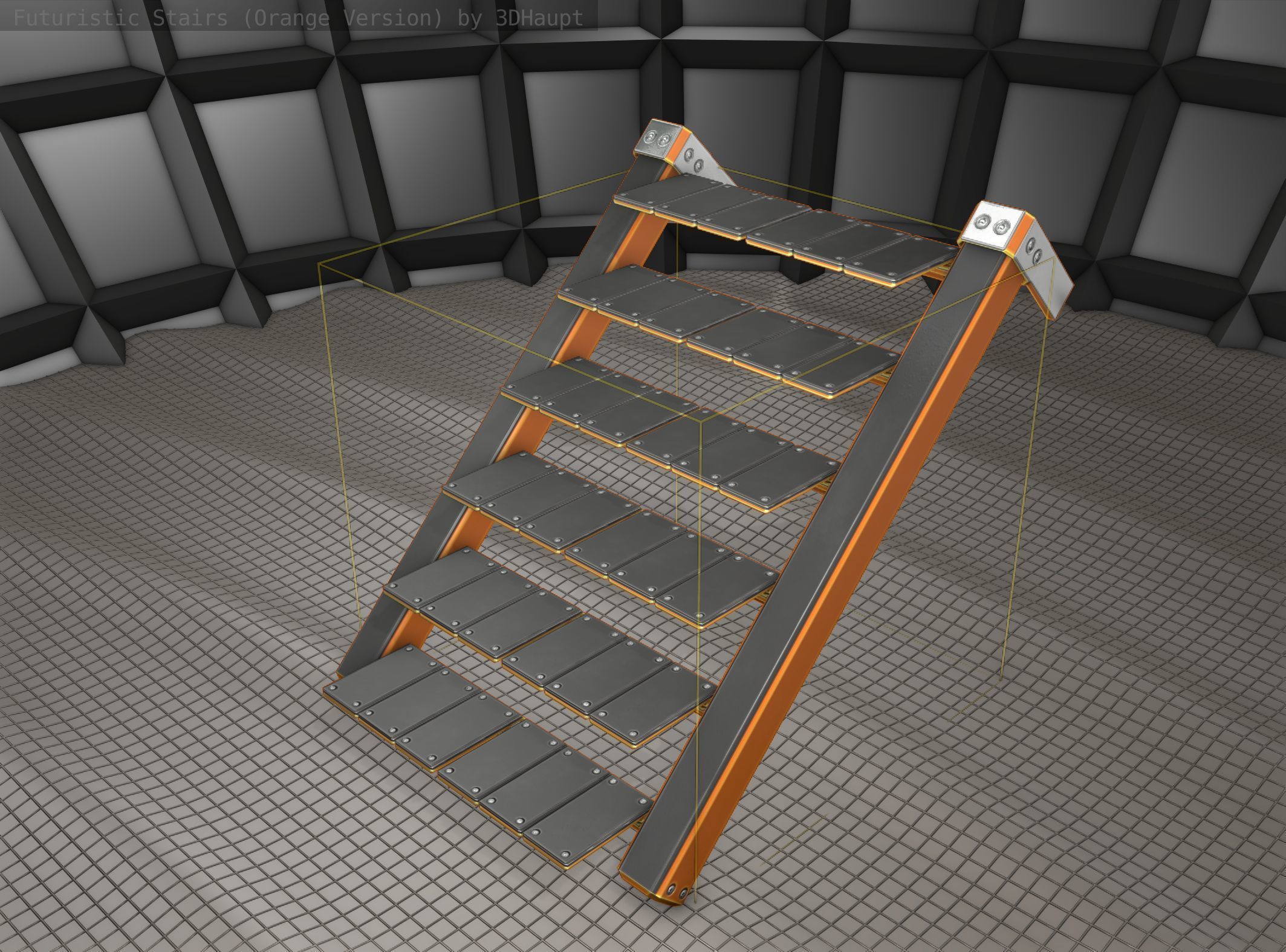Sci-Fi Stairs - 14 - Orange Version Low-poly 3D model_8