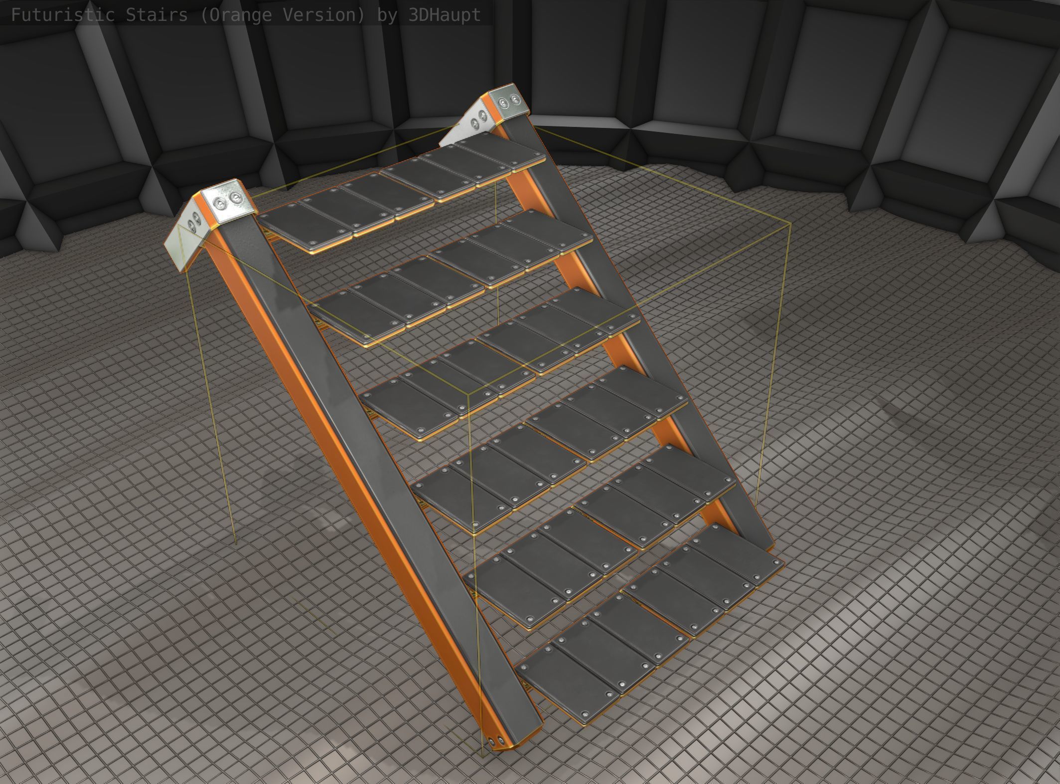 Sci-Fi Stairs - 14 - Orange Version Low-poly 3D model_6