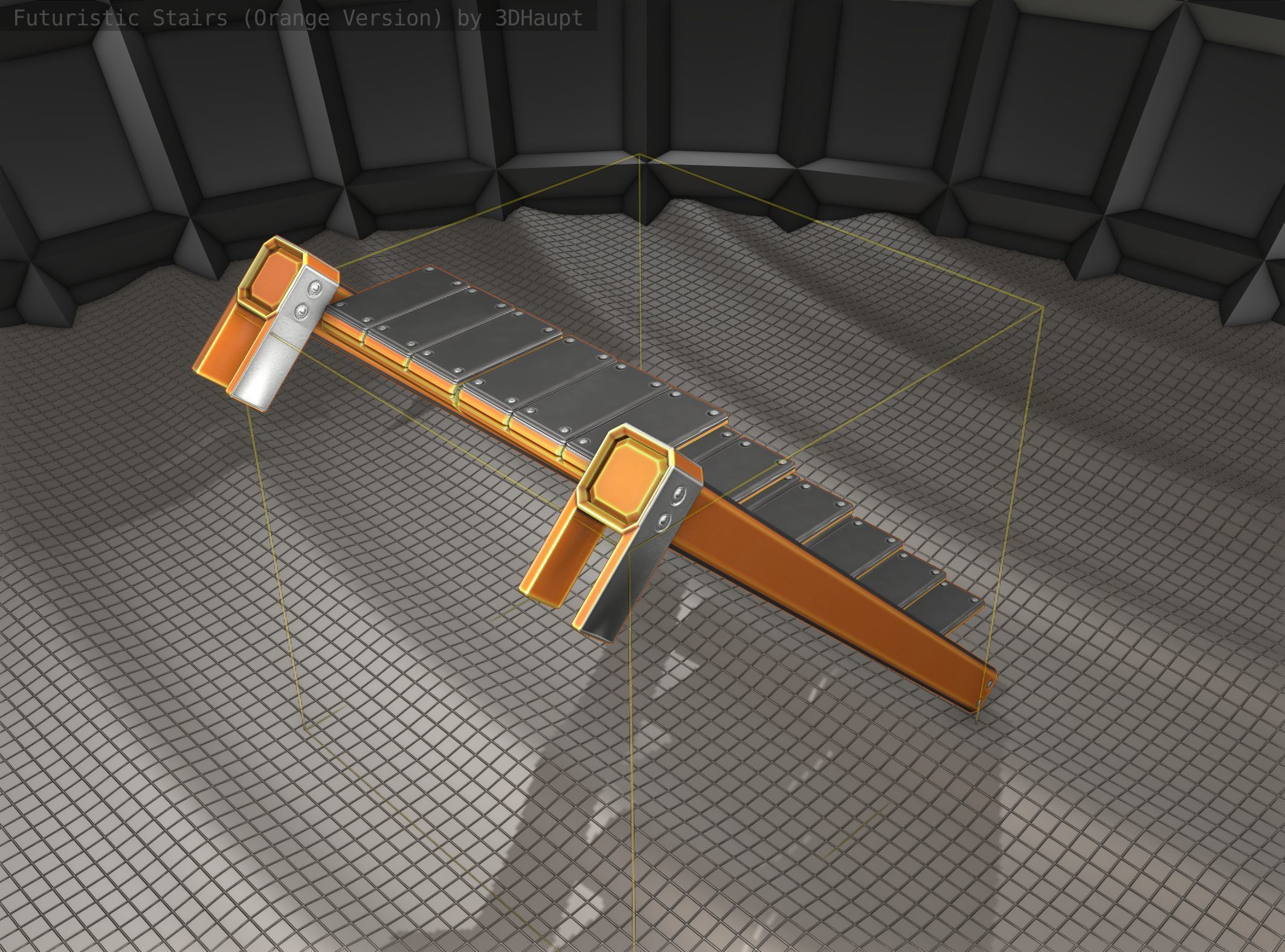 Sci-Fi Stairs - 14 - Orange Version Low-poly 3D model_4