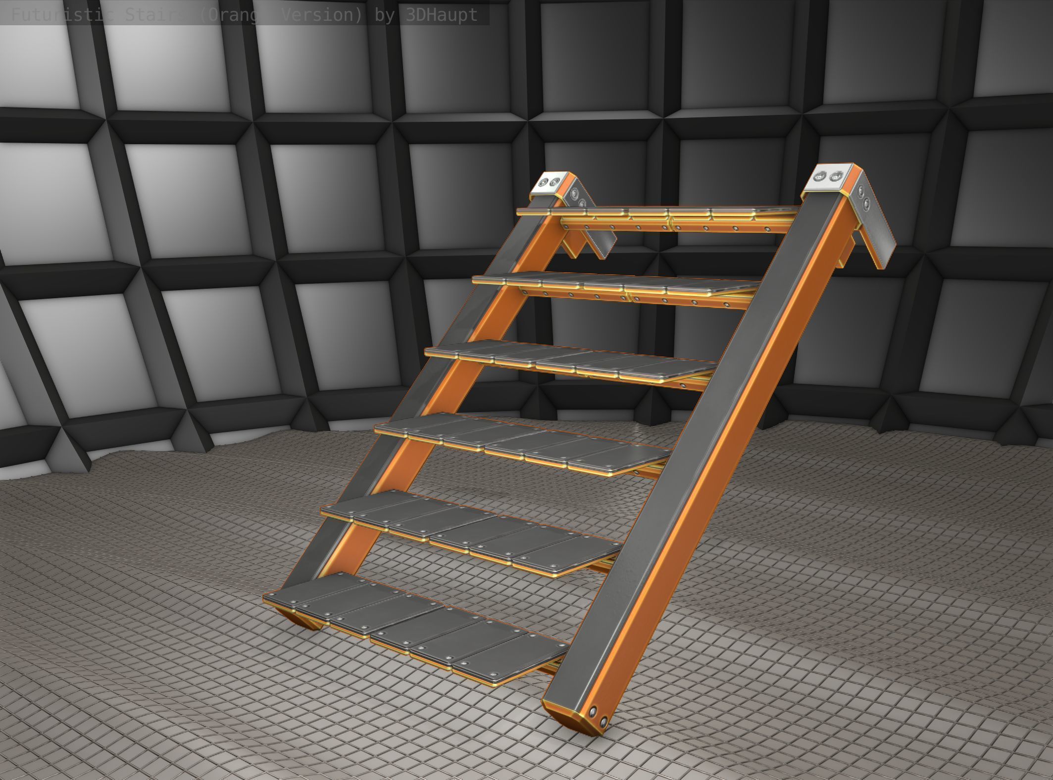 Sci-Fi Stairs - 14 - Orange Version Low-poly 3D model_23