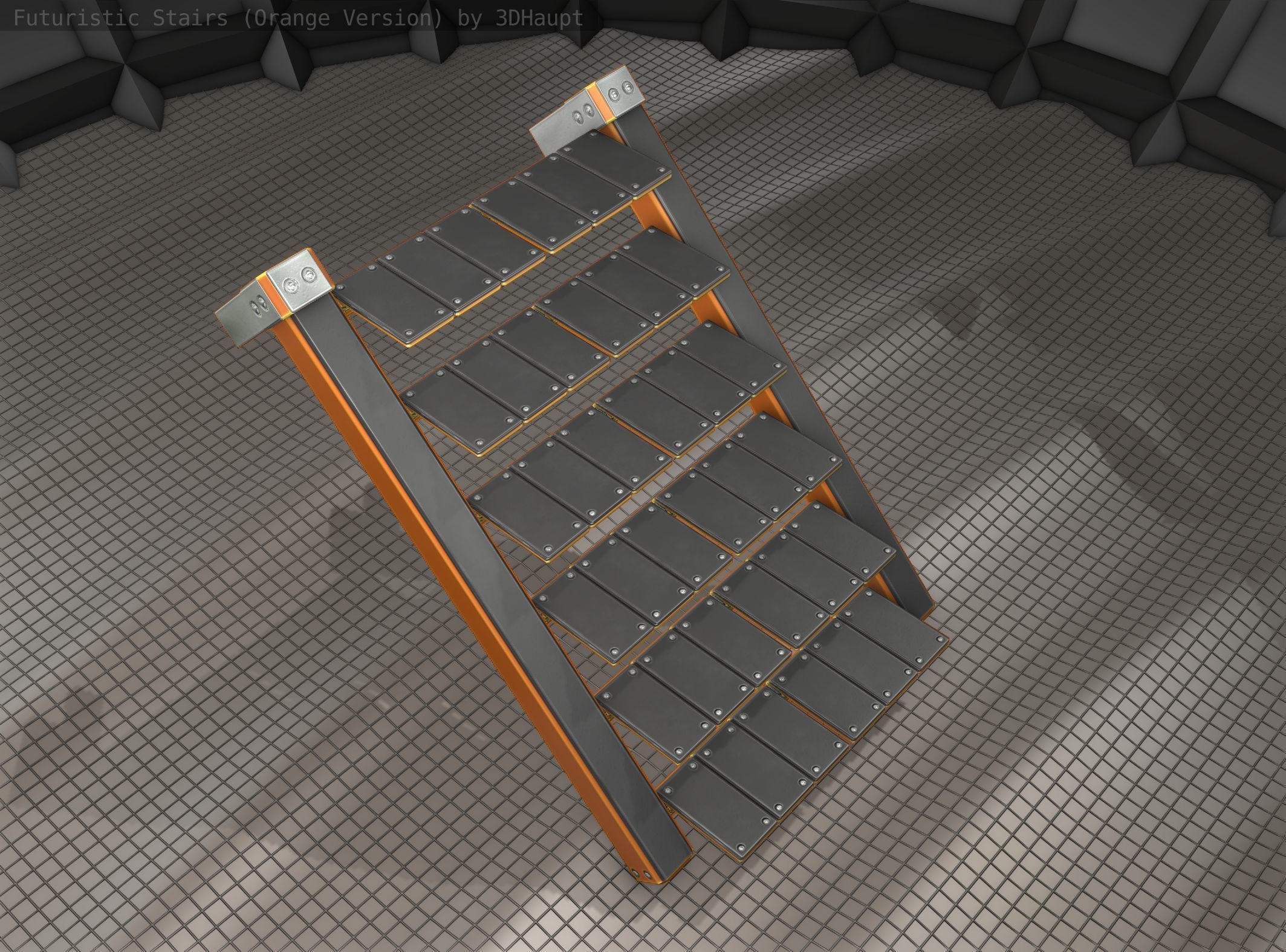 Sci-Fi Stairs - 14 - Orange Version Low-poly 3D model_19