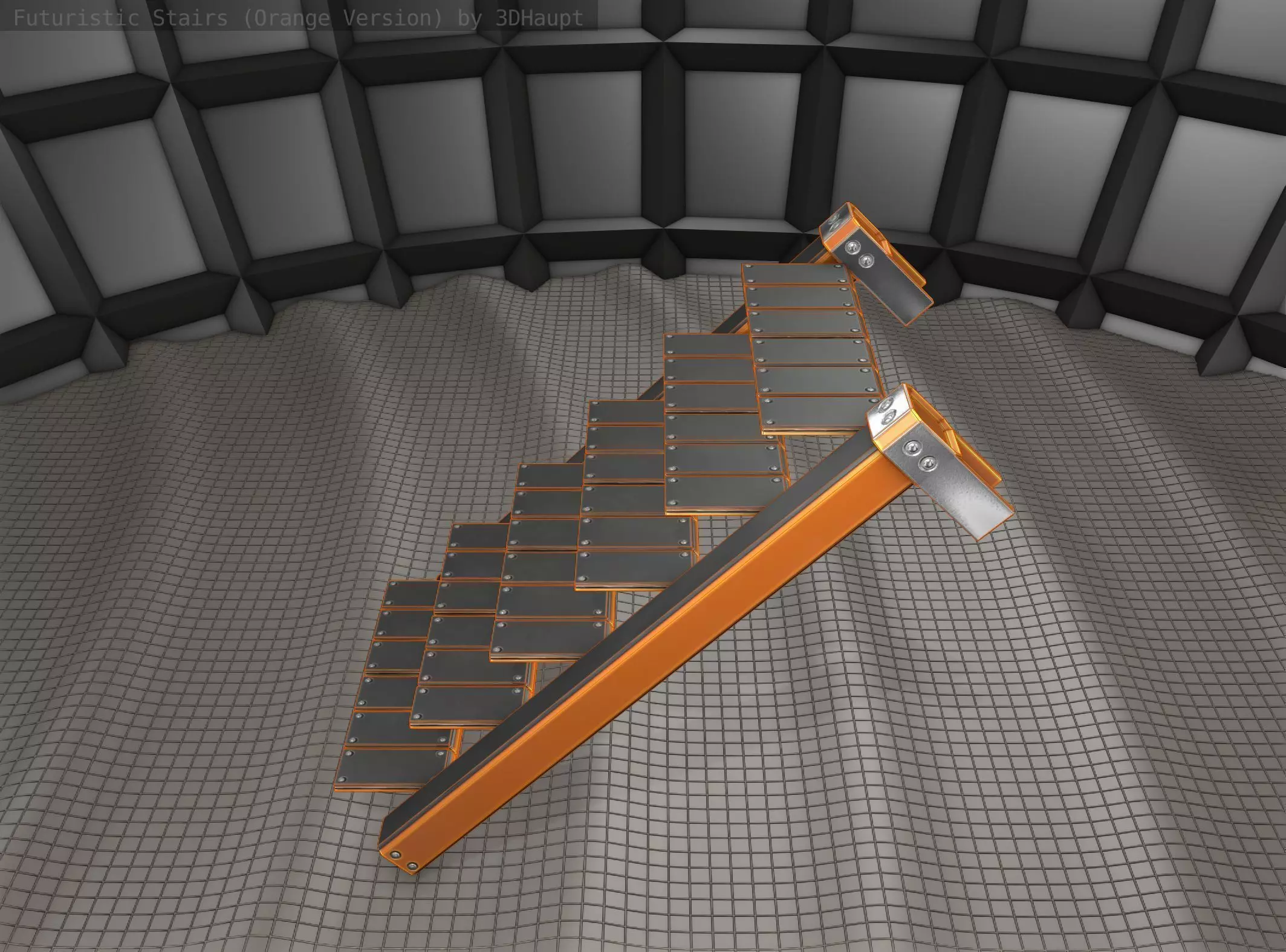 Sci-Fi Stairs - 14 - Orange Version Low-poly 3D model_0