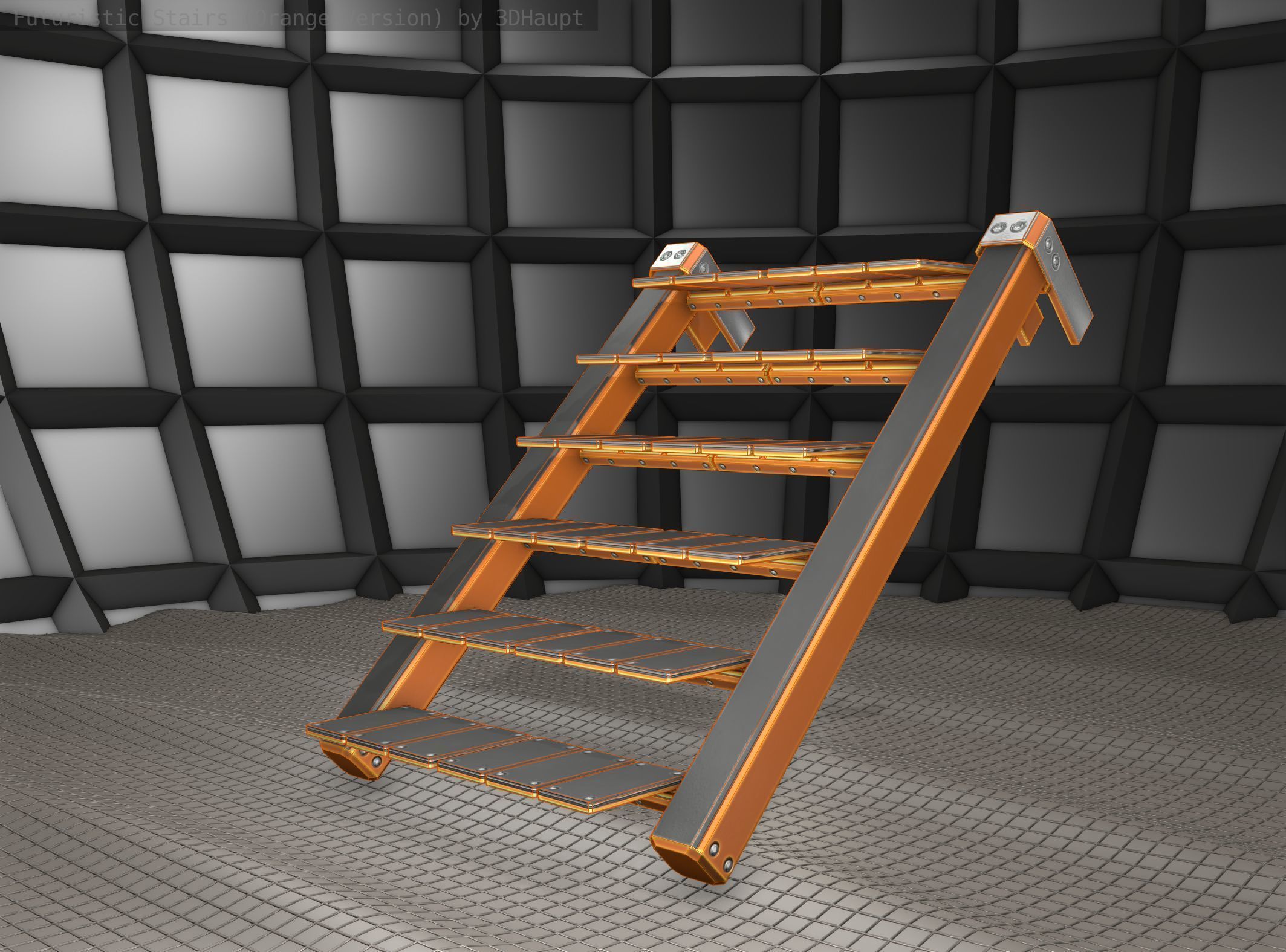 Sci-Fi Stairs - 14 - Orange Version Low-poly 3D model_9