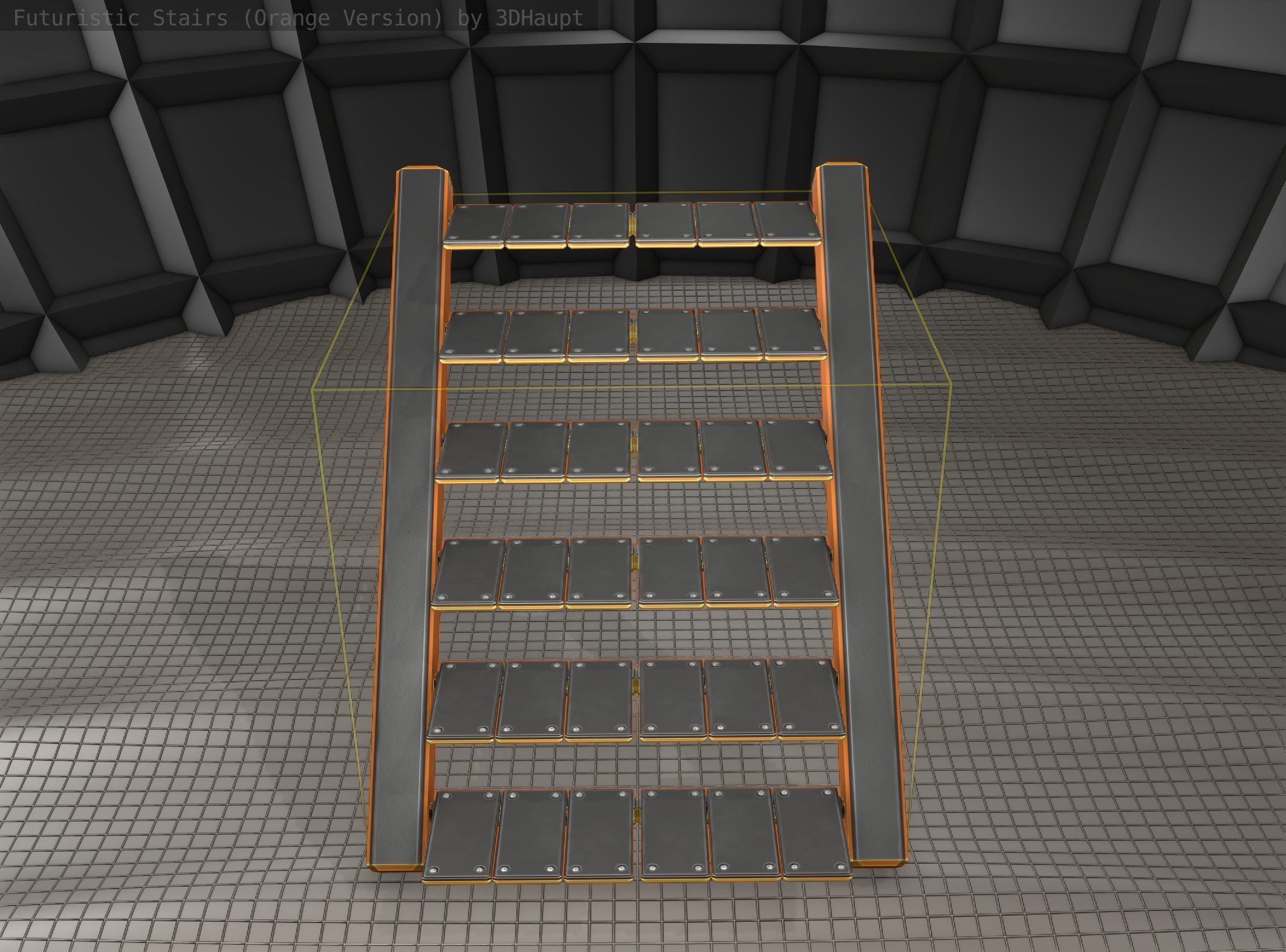Sci-Fi Stairs - 15- Orange Version Low-poly 3D model_7