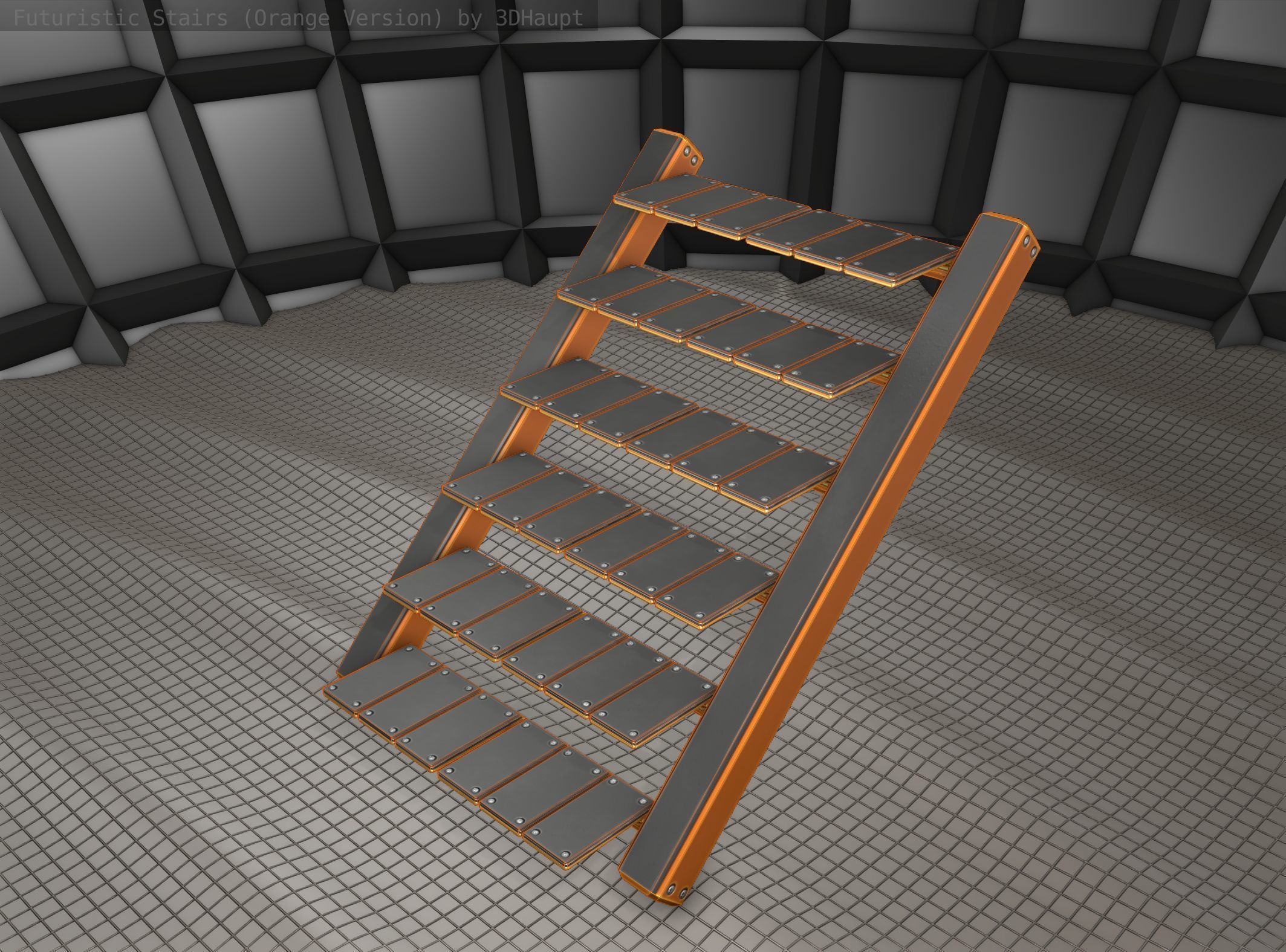 Sci-Fi Stairs - 15- Orange Version Low-poly 3D model_8