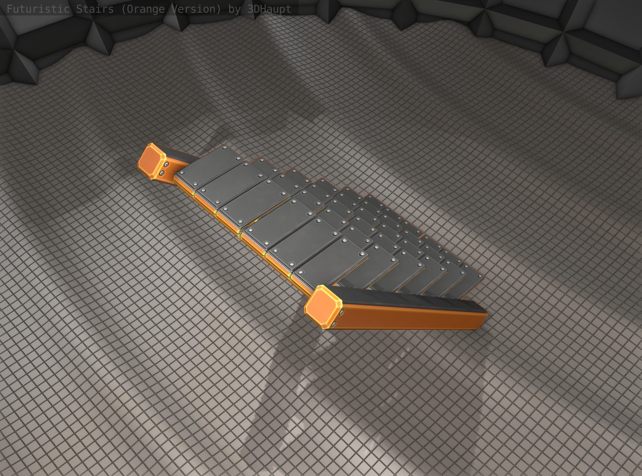 Sci-Fi Stairs - 15- Orange Version Low-poly 3D model_18