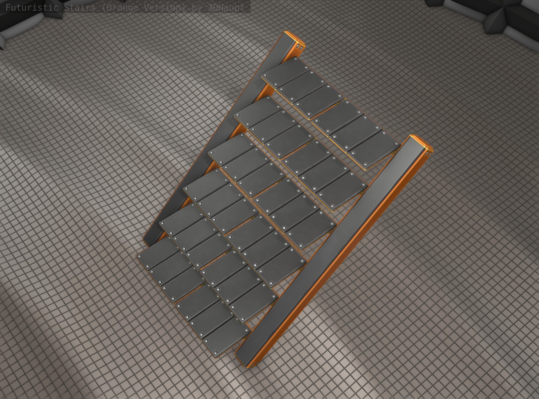 Sci-Fi Stairs - 15- Orange Version Low-poly 3D model_16