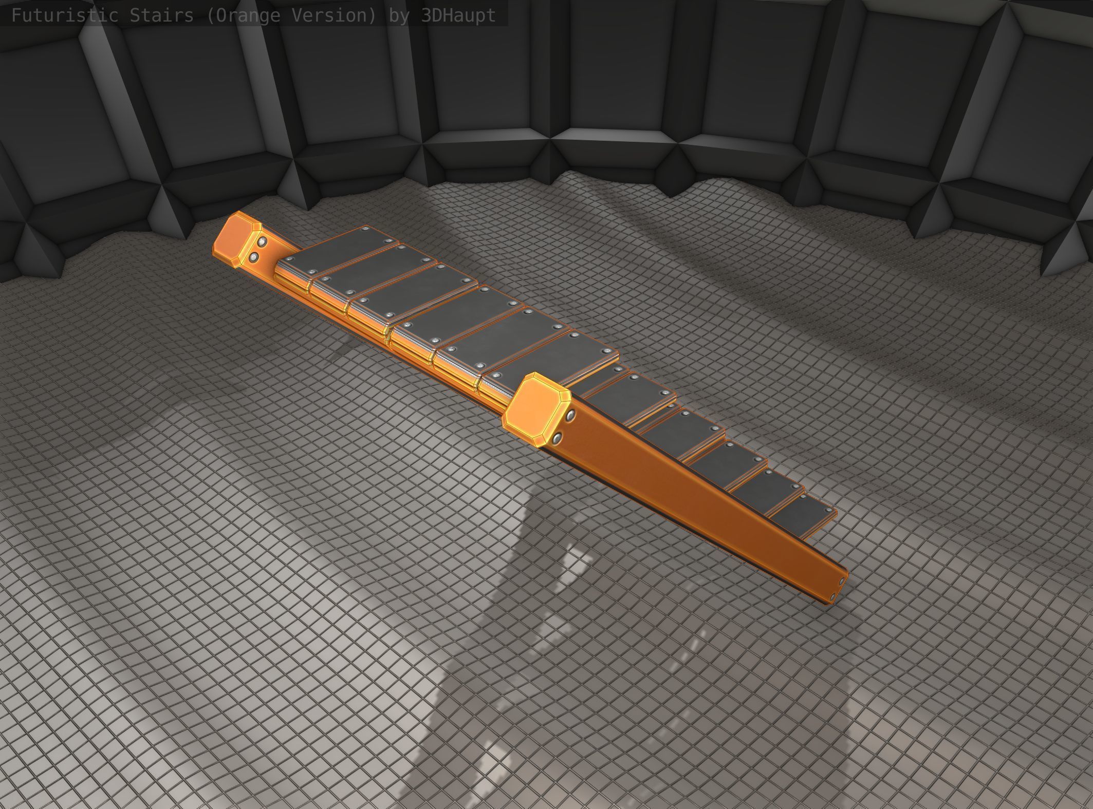 Sci-Fi Stairs - 15- Orange Version Low-poly 3D model_4