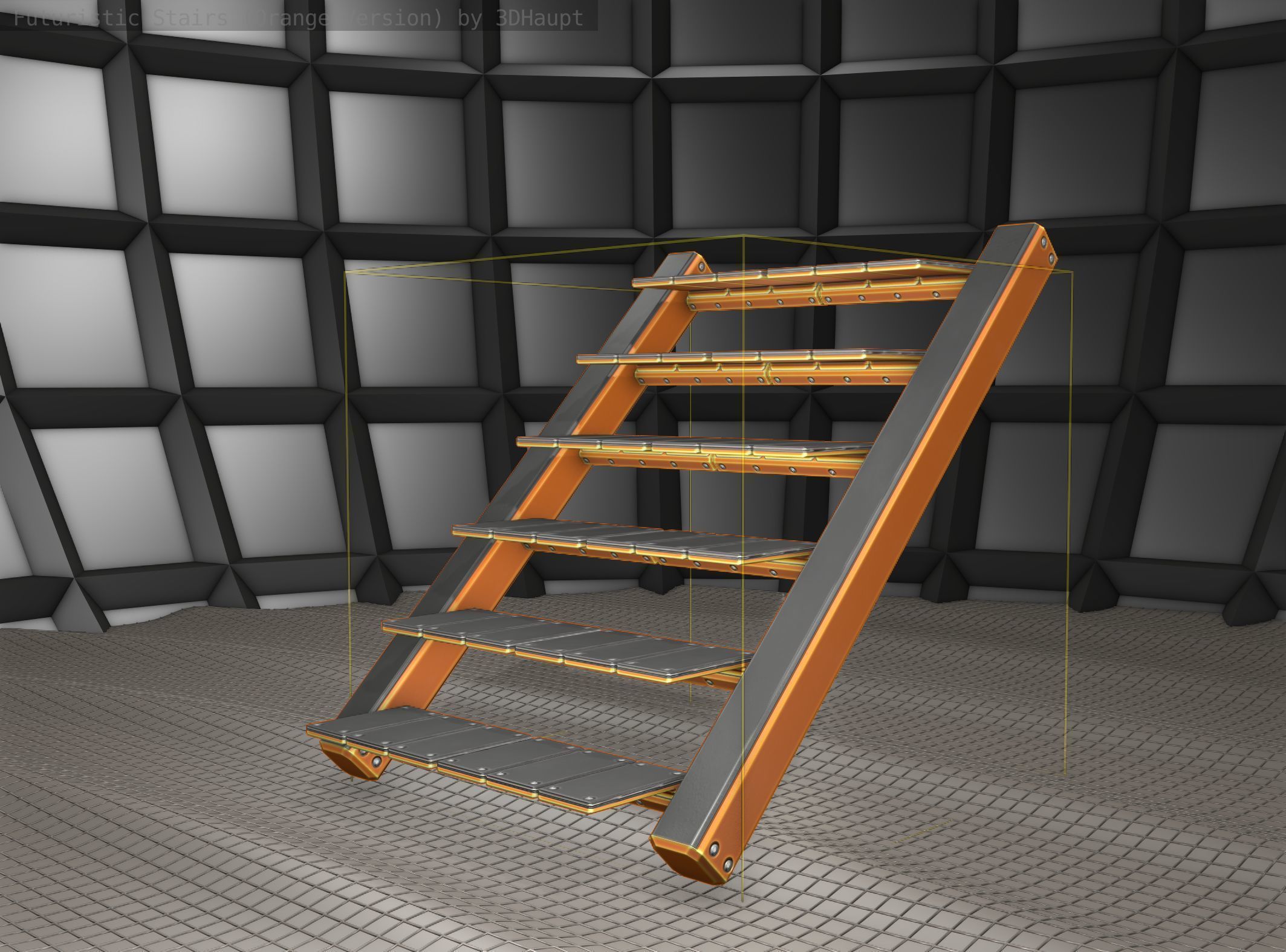 Sci-Fi Stairs - 15- Orange Version Low-poly 3D model_9