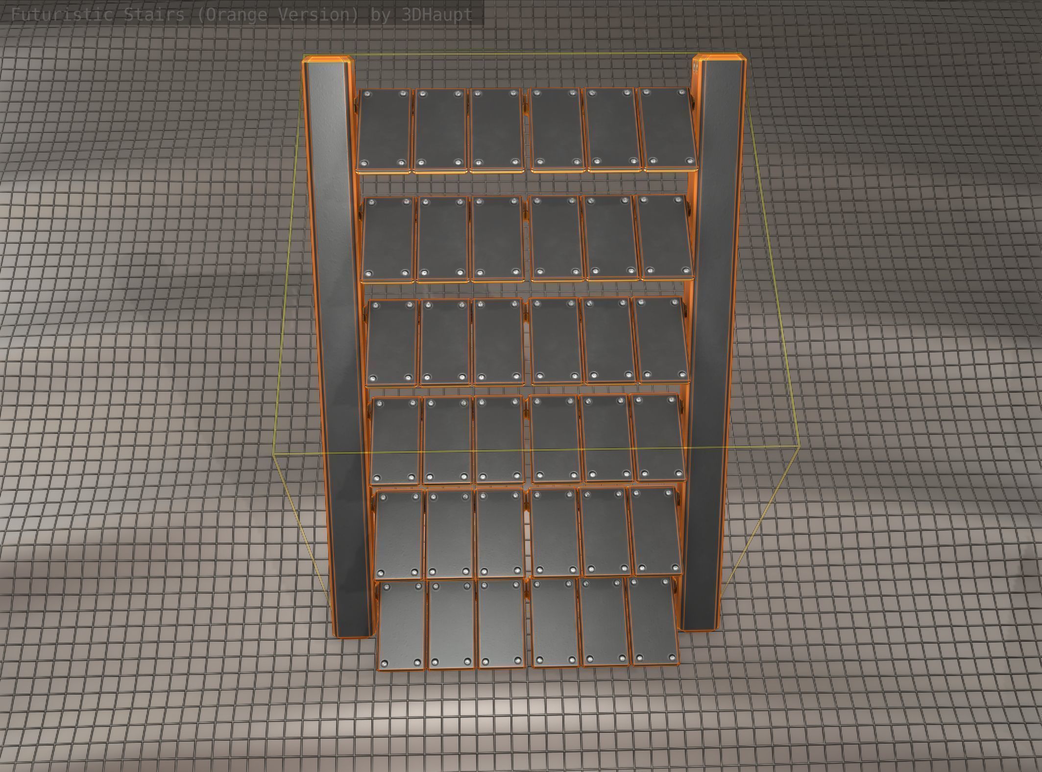 Sci-Fi Stairs - 15- Orange Version Low-poly 3D model_15