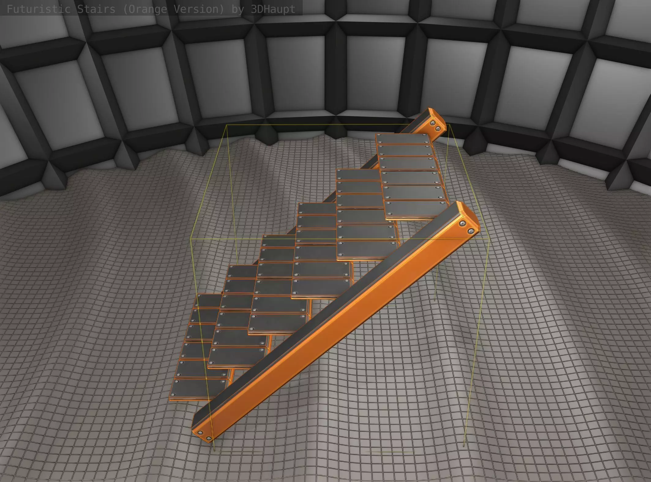 Sci-Fi Stairs - 15- Orange Version Low-poly 3D model_0