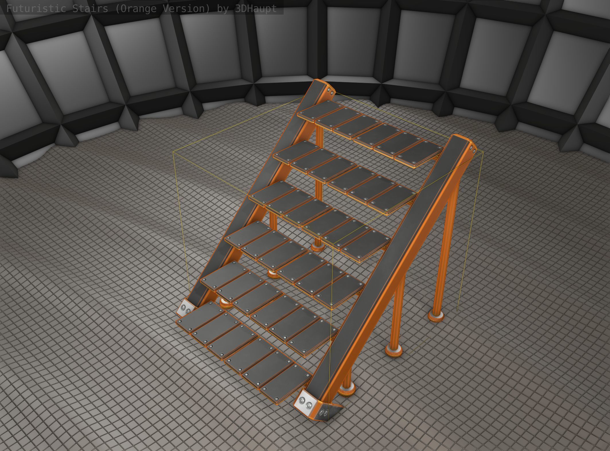Sci-Fi Stairs - 15- Orange Version Low-poly 3D model_25