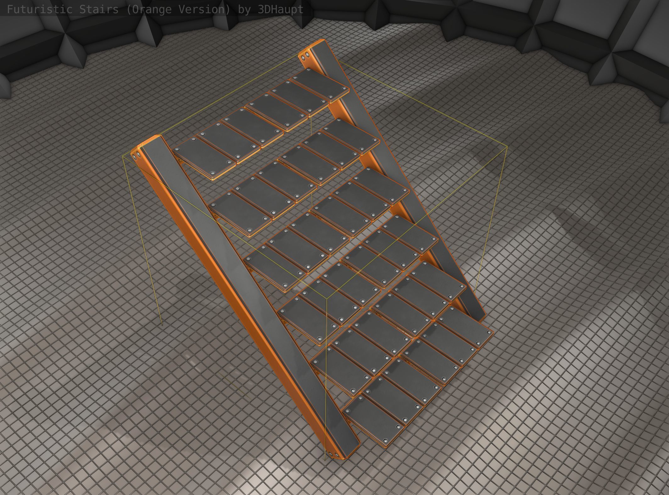 Sci-Fi Stairs - 15- Orange Version Low-poly 3D model_19