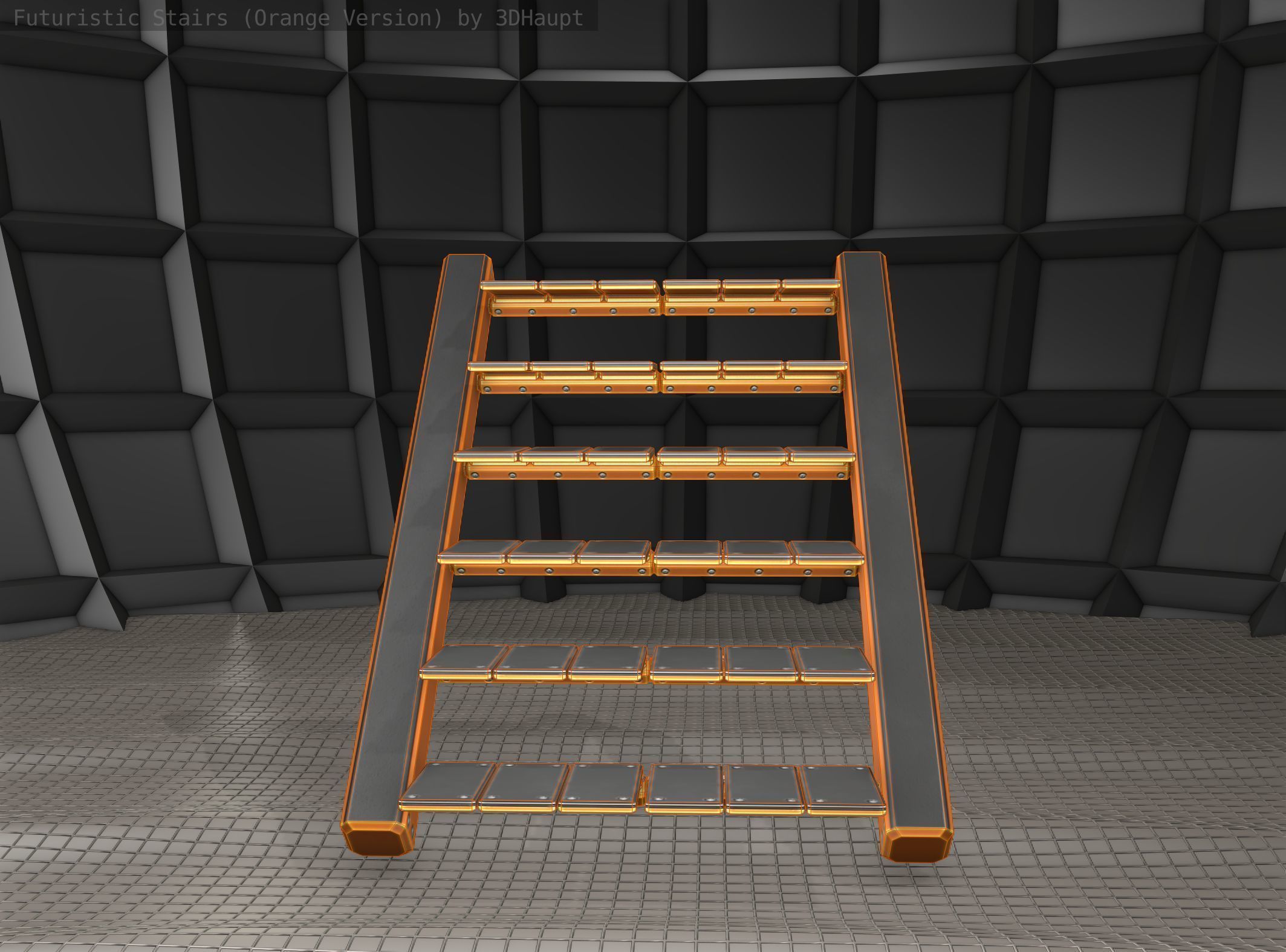 Sci-Fi Stairs - 15- Orange Version Low-poly 3D model_14