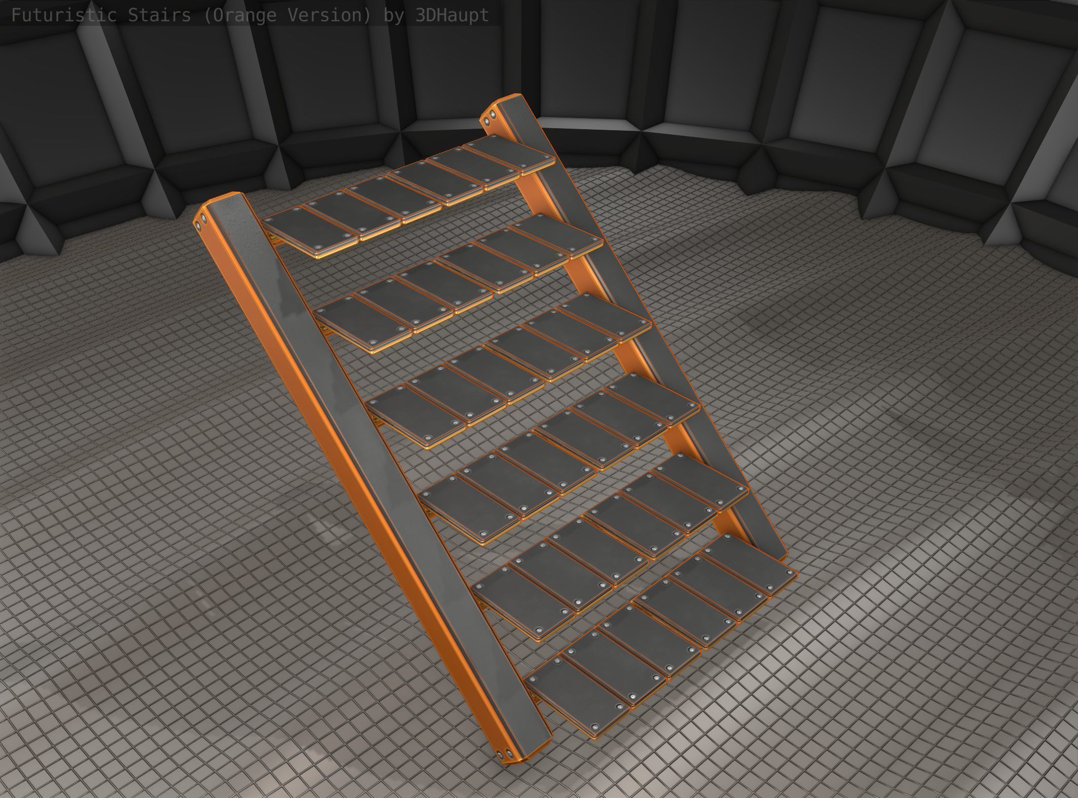 Sci-Fi Stairs - 15- Orange Version Low-poly 3D model_6