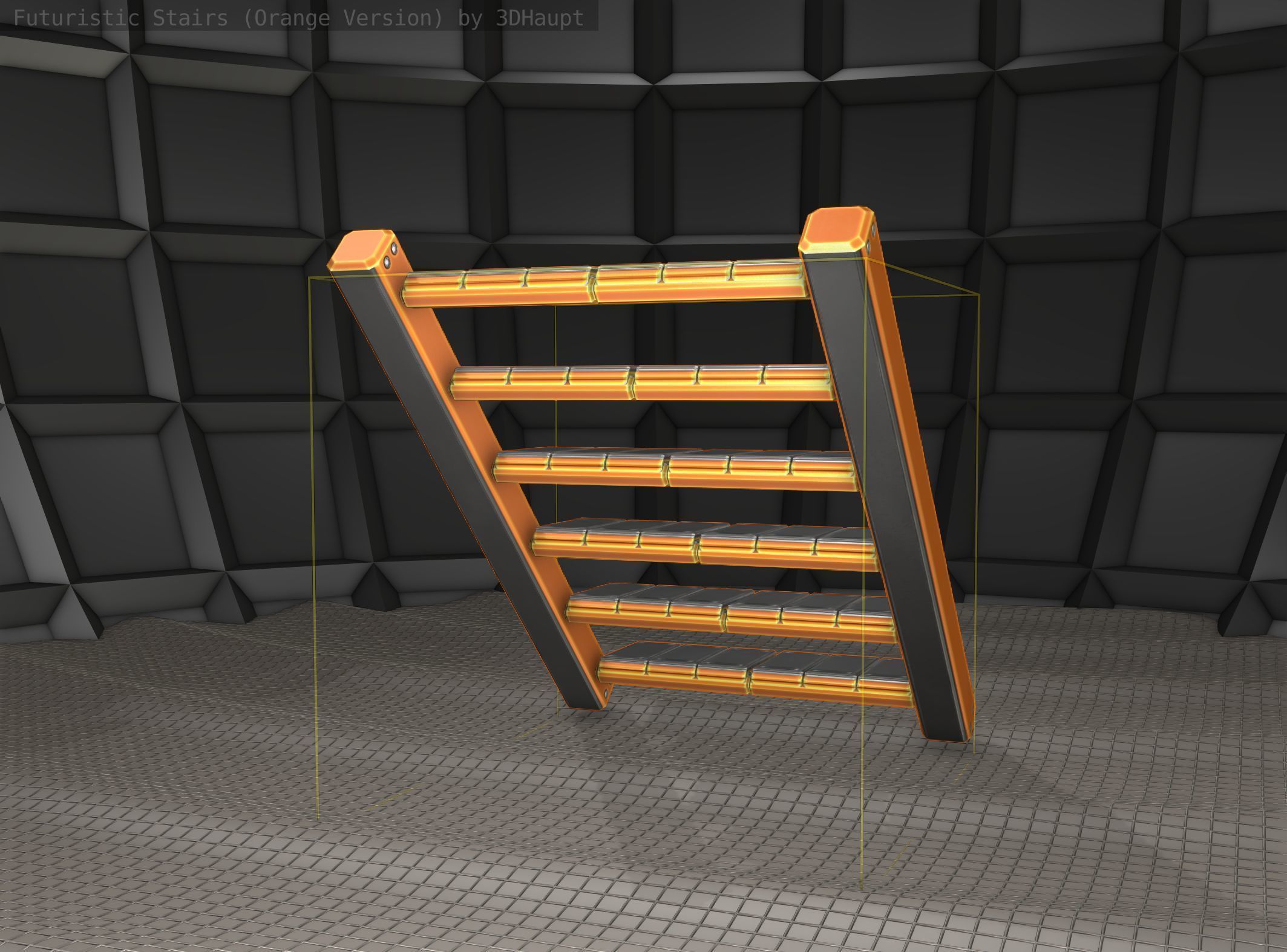 Sci-Fi Stairs - 15- Orange Version Low-poly 3D model_11
