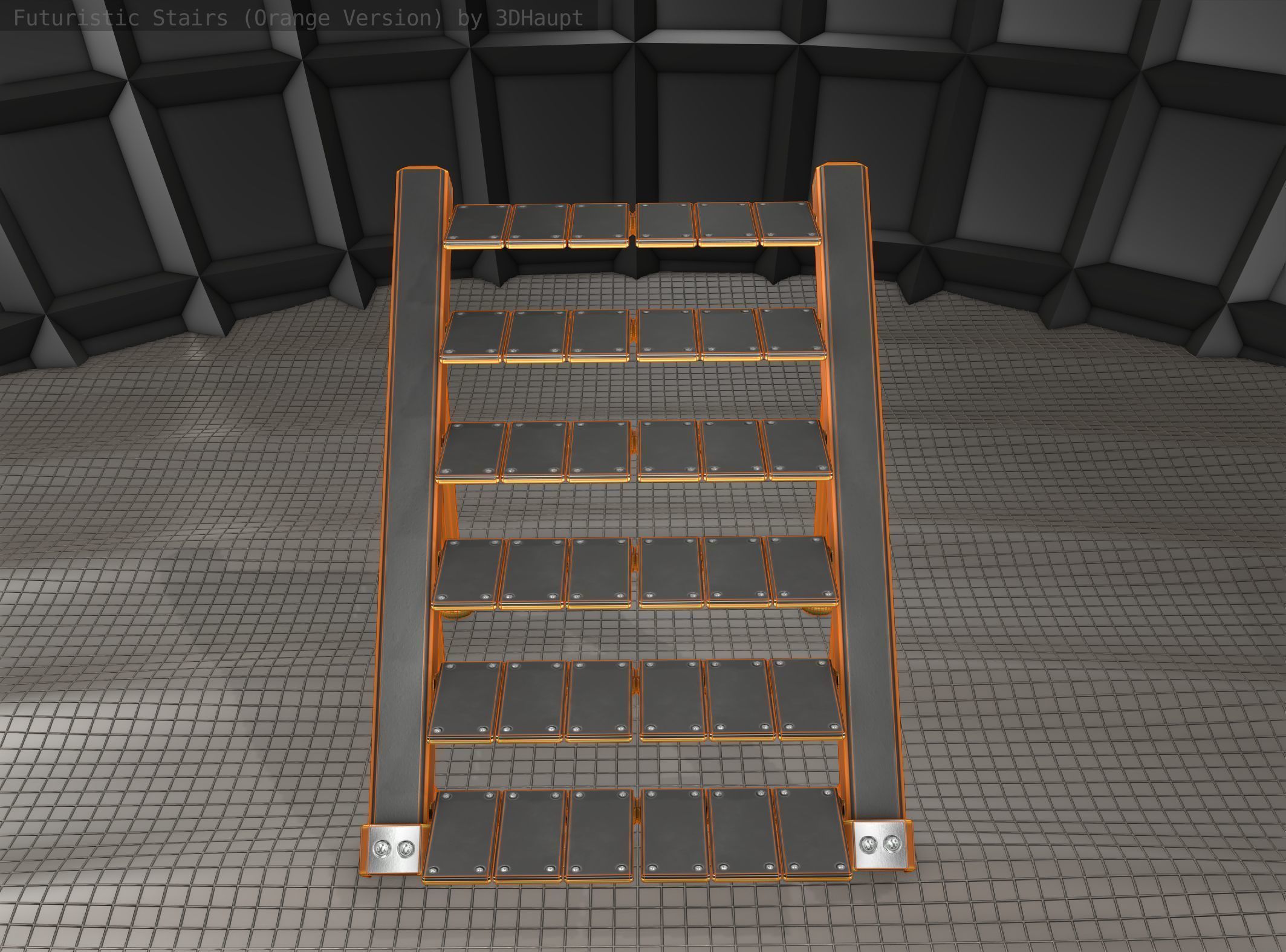 Sci-Fi Stairs - 16 - Orange Version Low-poly 3D model_7