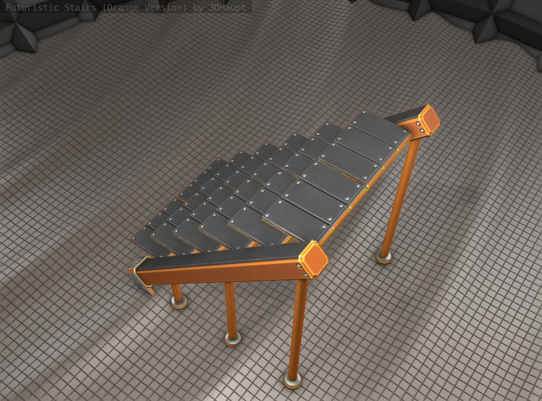 Sci-Fi Stairs - 16 - Orange Version Low-poly 3D model_17