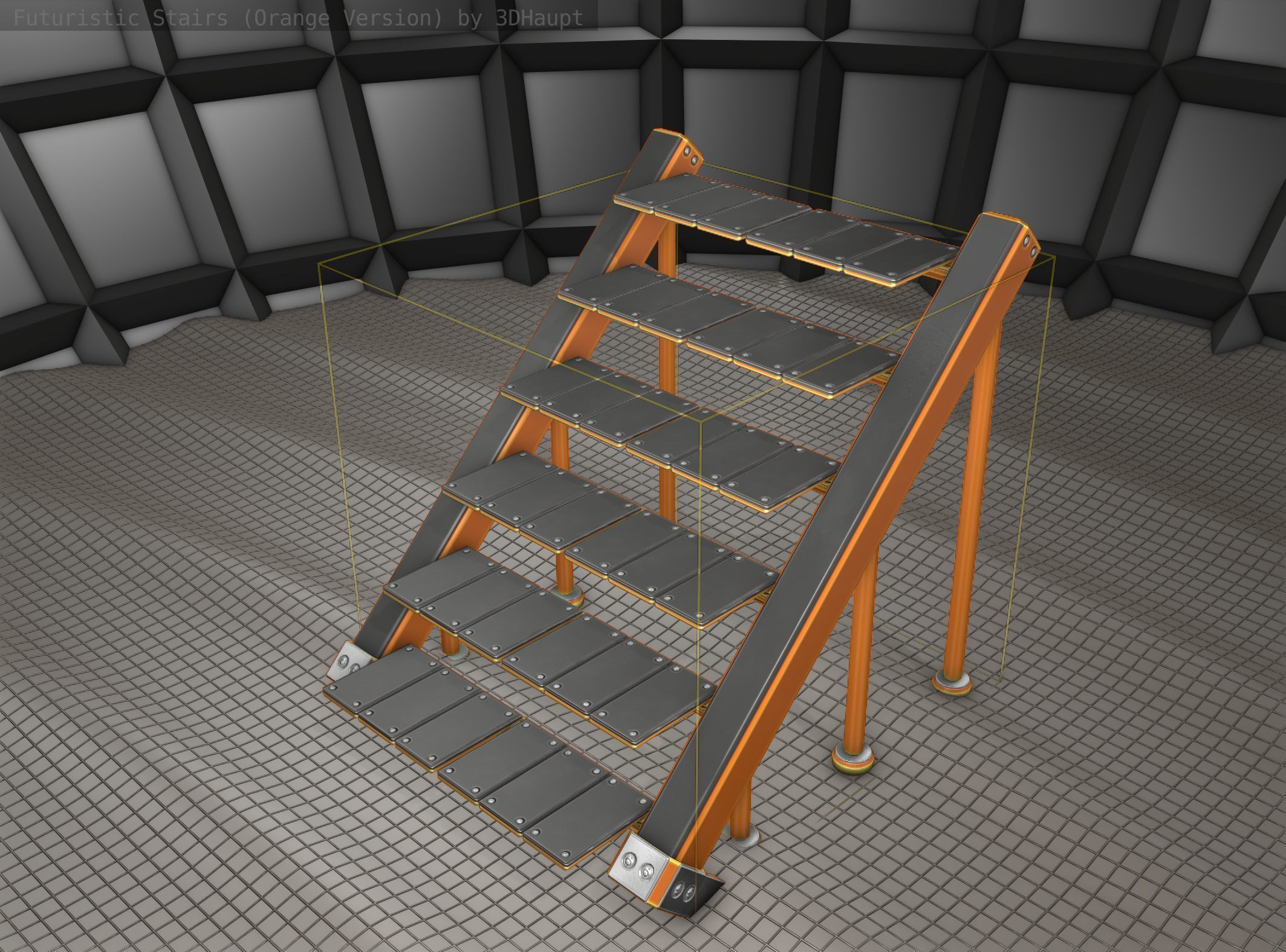 Sci-Fi Stairs - 16 - Orange Version Low-poly 3D model_8