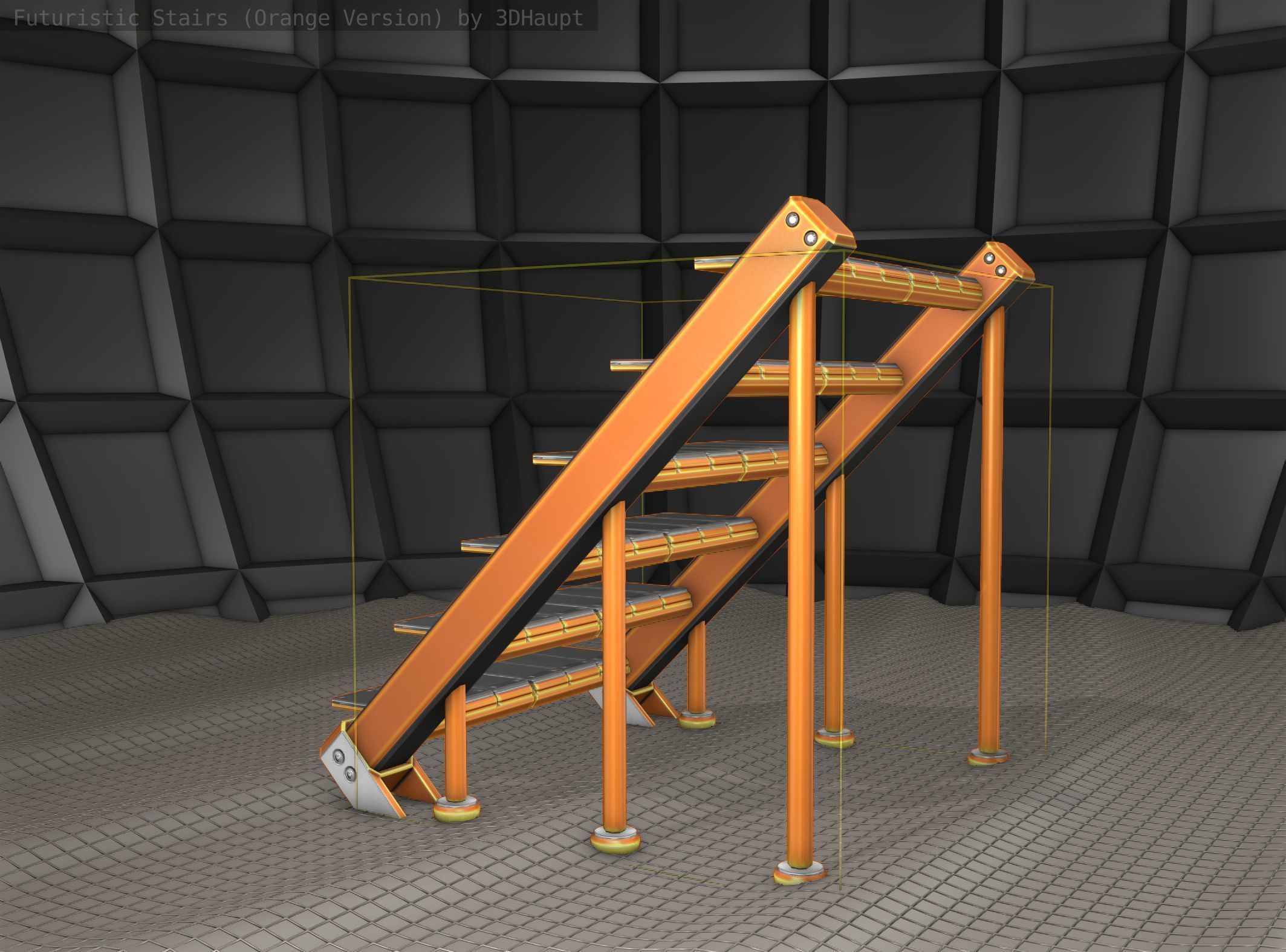 Sci-Fi Stairs - 16 - Orange Version Low-poly 3D model_10