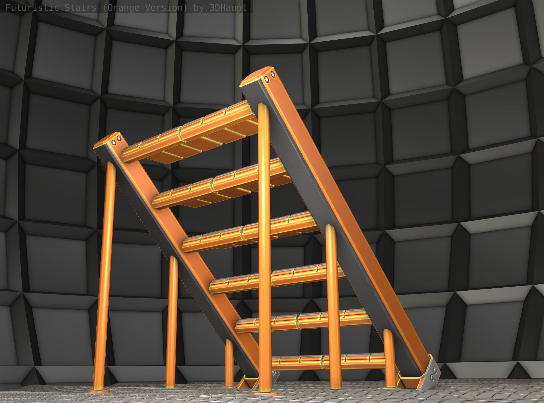 Sci-Fi Stairs - 16 - Orange Version Low-poly 3D model_21