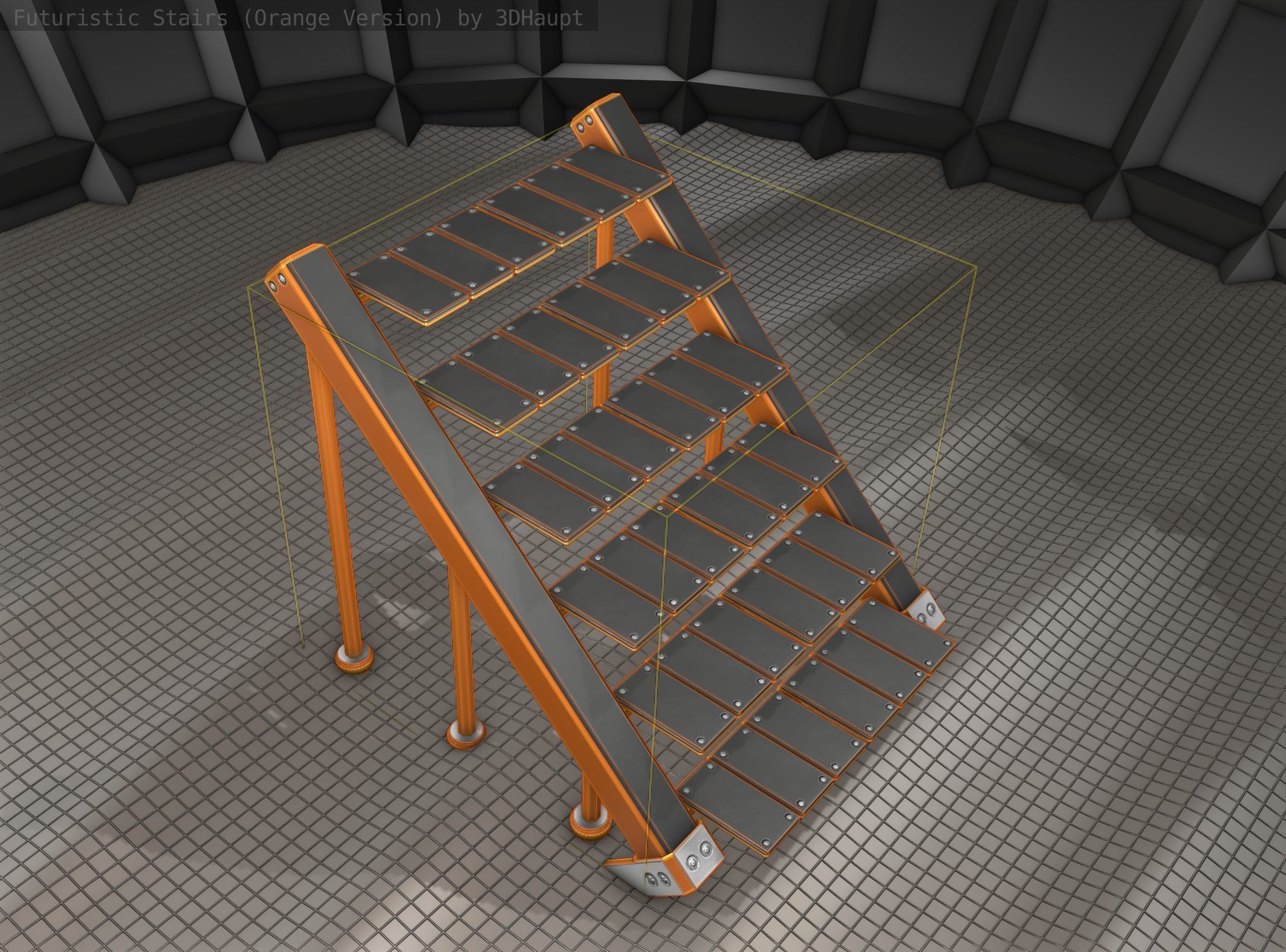 Sci-Fi Stairs - 16 - Orange Version Low-poly 3D model_20
