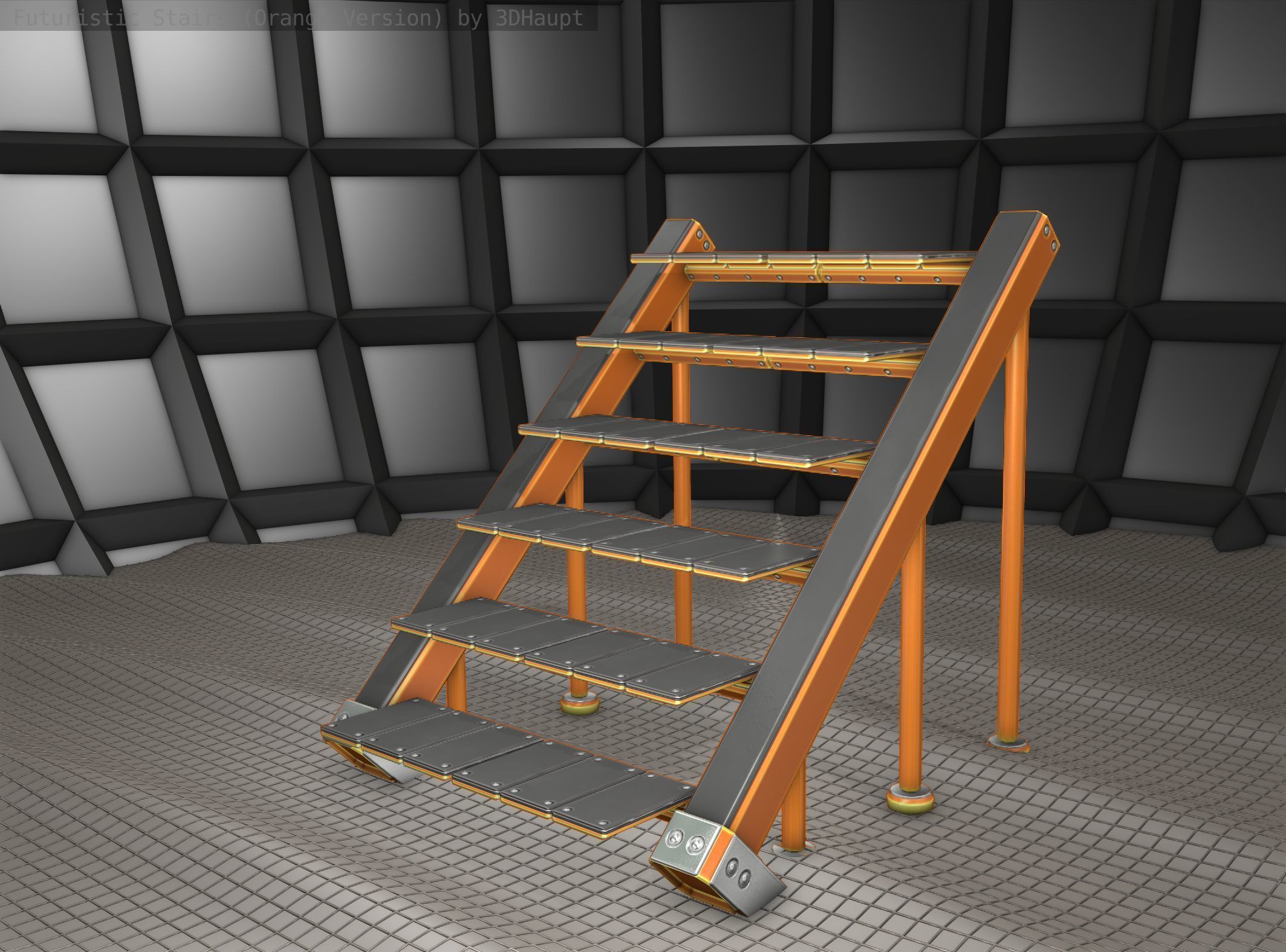 Sci-Fi Stairs - 16 - Orange Version Low-poly 3D model_23