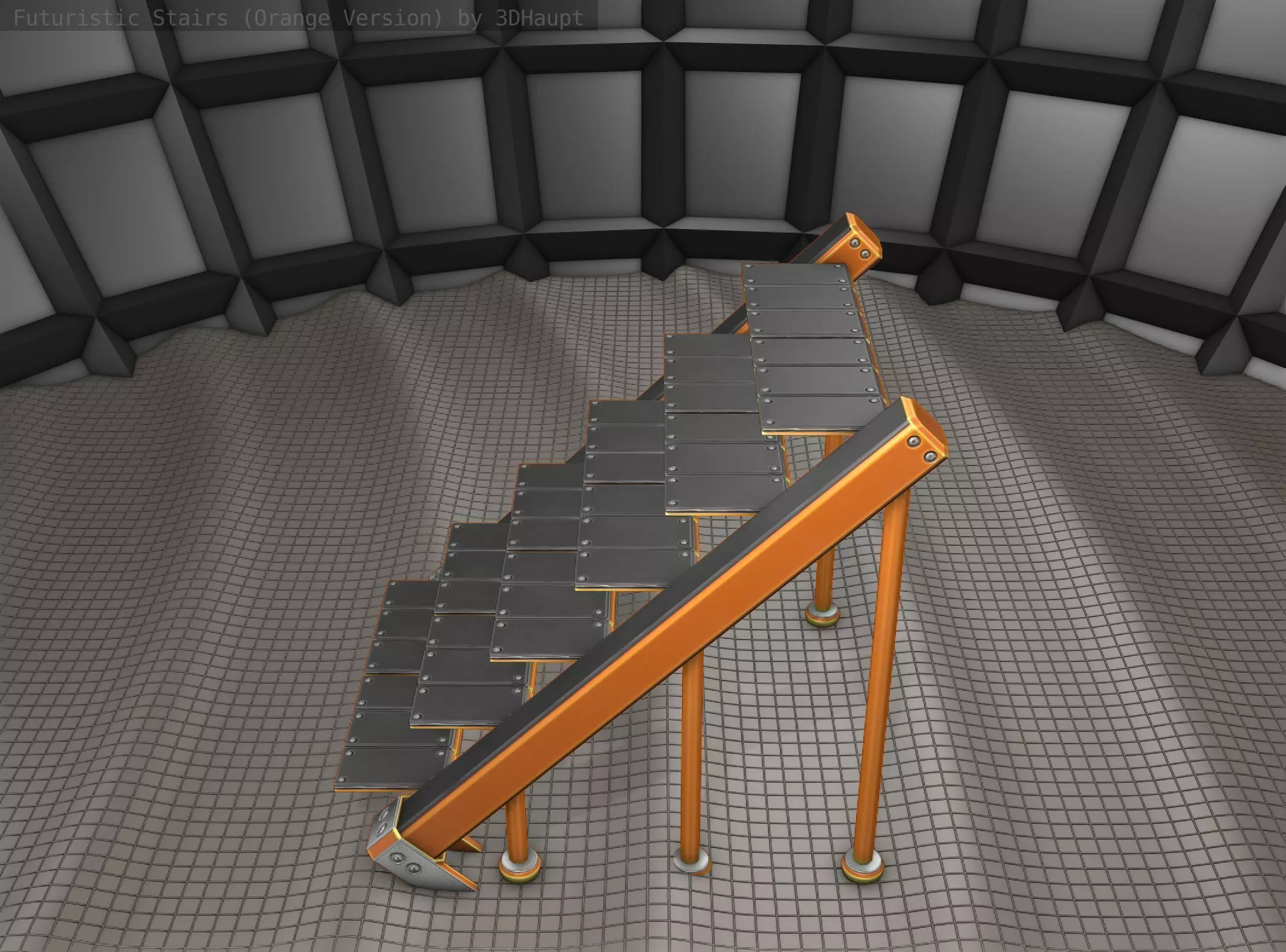 Sci-Fi Stairs - 16 - Orange Version Low-poly 3D model_0