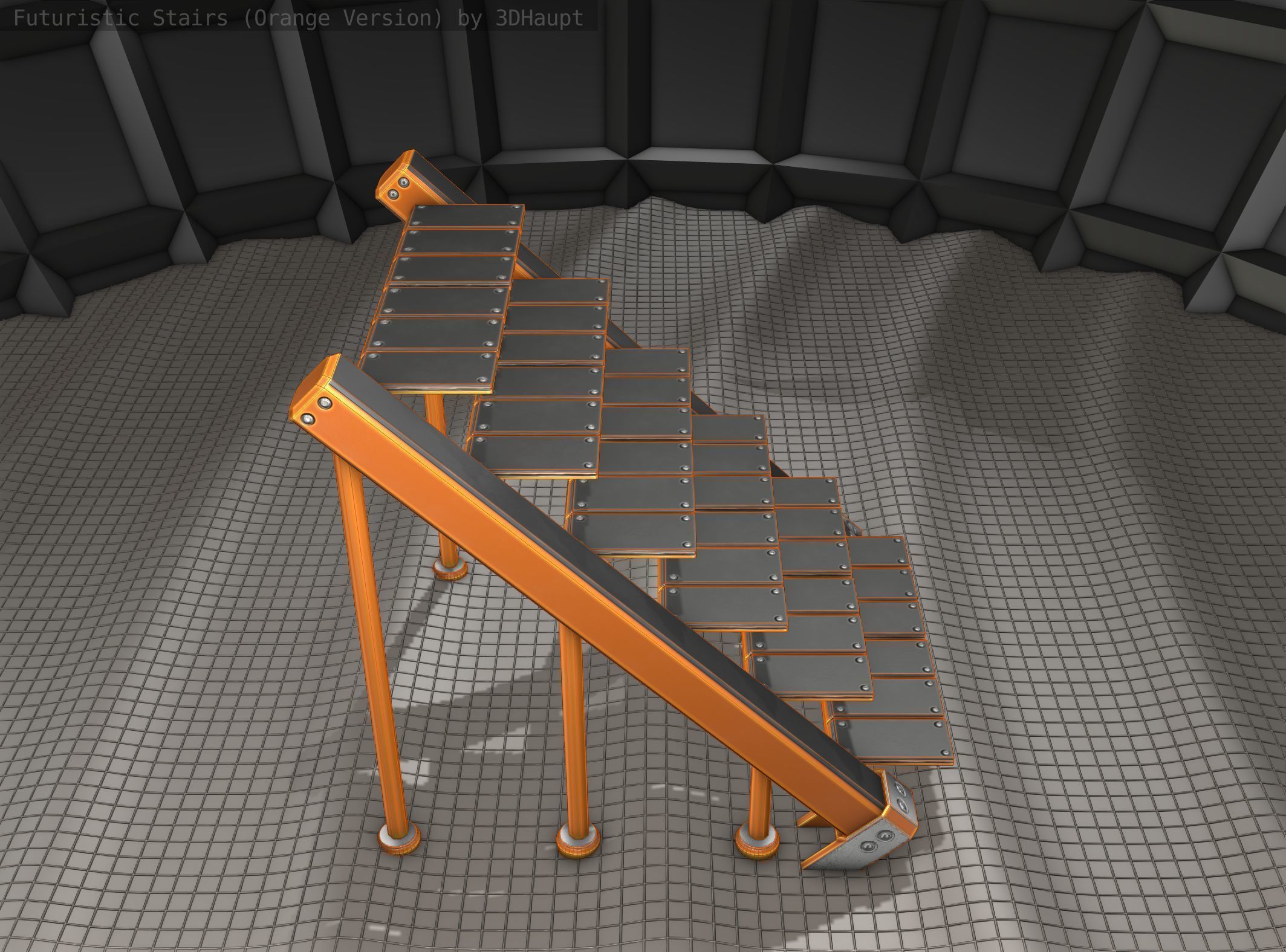 Sci-Fi Stairs - 16 - Orange Version Low-poly 3D model_5