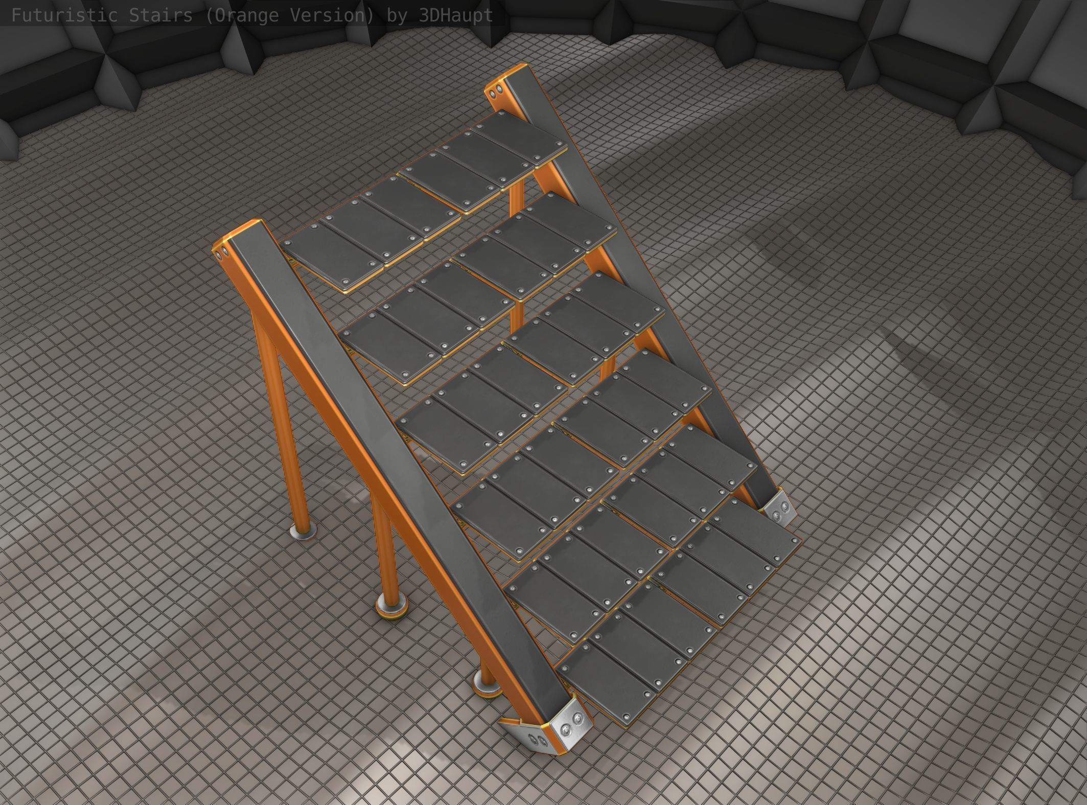Sci-Fi Stairs - 16 - Orange Version Low-poly 3D model_19