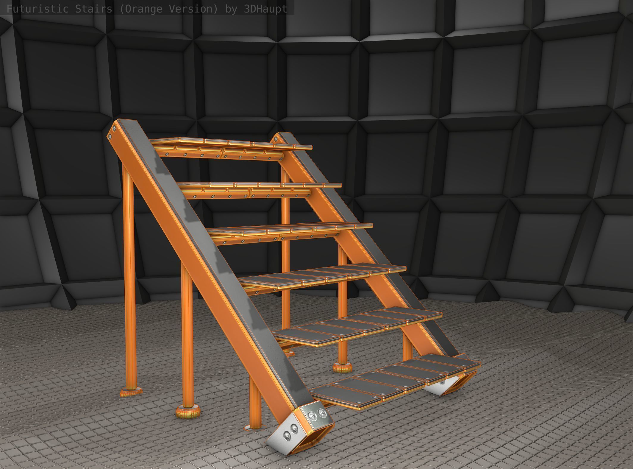 Sci-Fi Stairs - 16 - Orange Version Low-poly 3D model_13