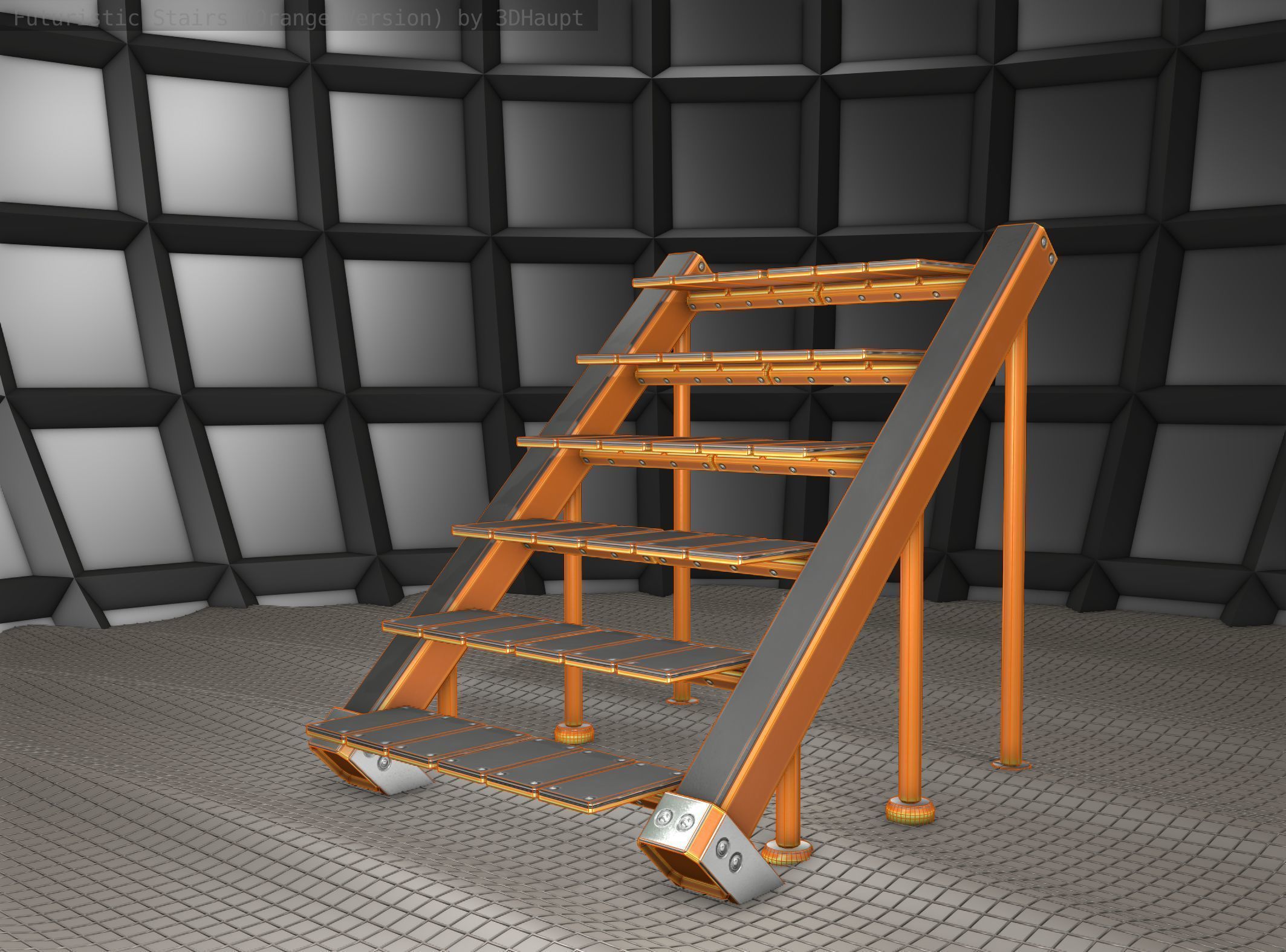 Sci-Fi Stairs - 16 - Orange Version Low-poly 3D model_9
