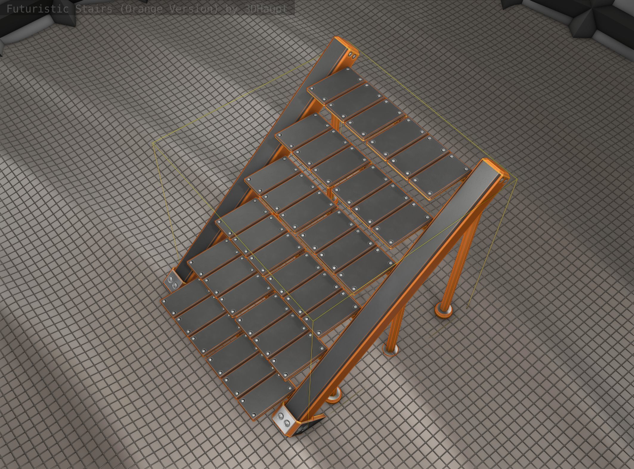Sci-Fi Stairs - 16 - Orange Version Low-poly 3D model_16