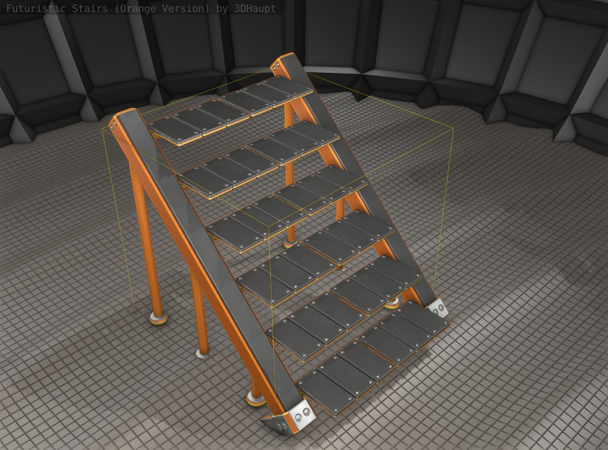Sci-Fi Stairs - 16 - Orange Version Low-poly 3D model_6
