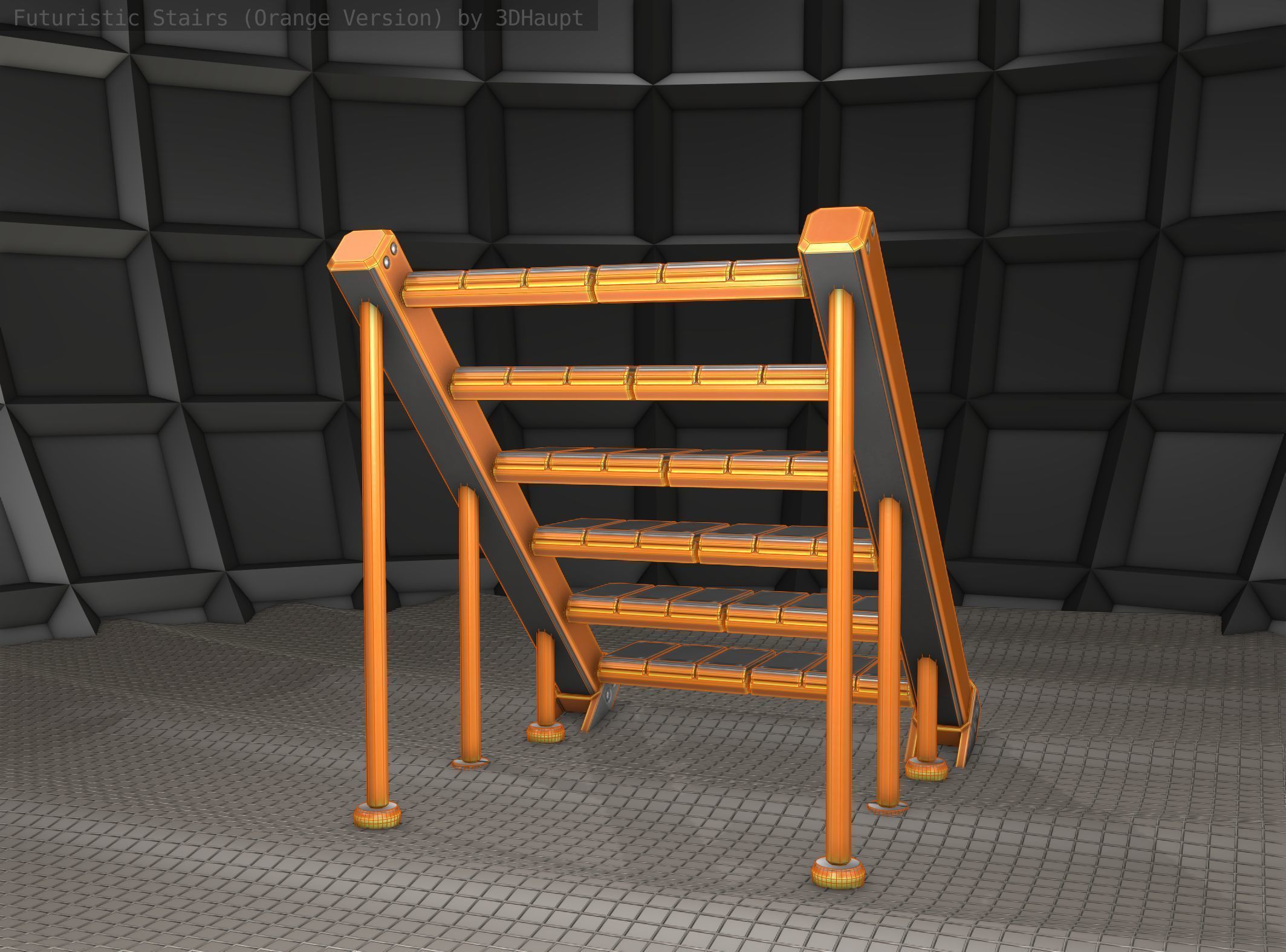 Sci-Fi Stairs - 16 - Orange Version Low-poly 3D model_11