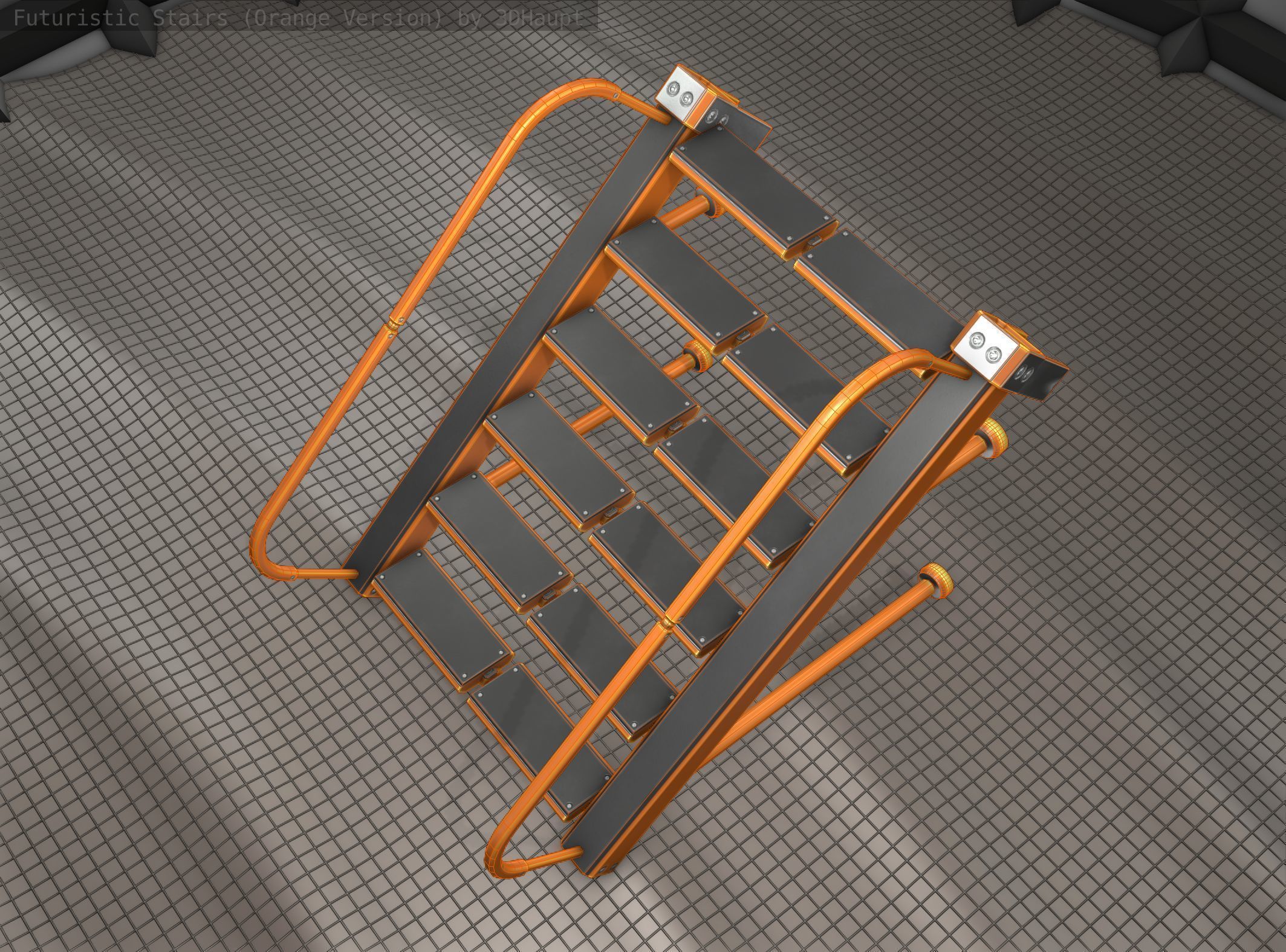 Sci-Fi Stairs - 17 - Orange Version Low-poly 3D model_16