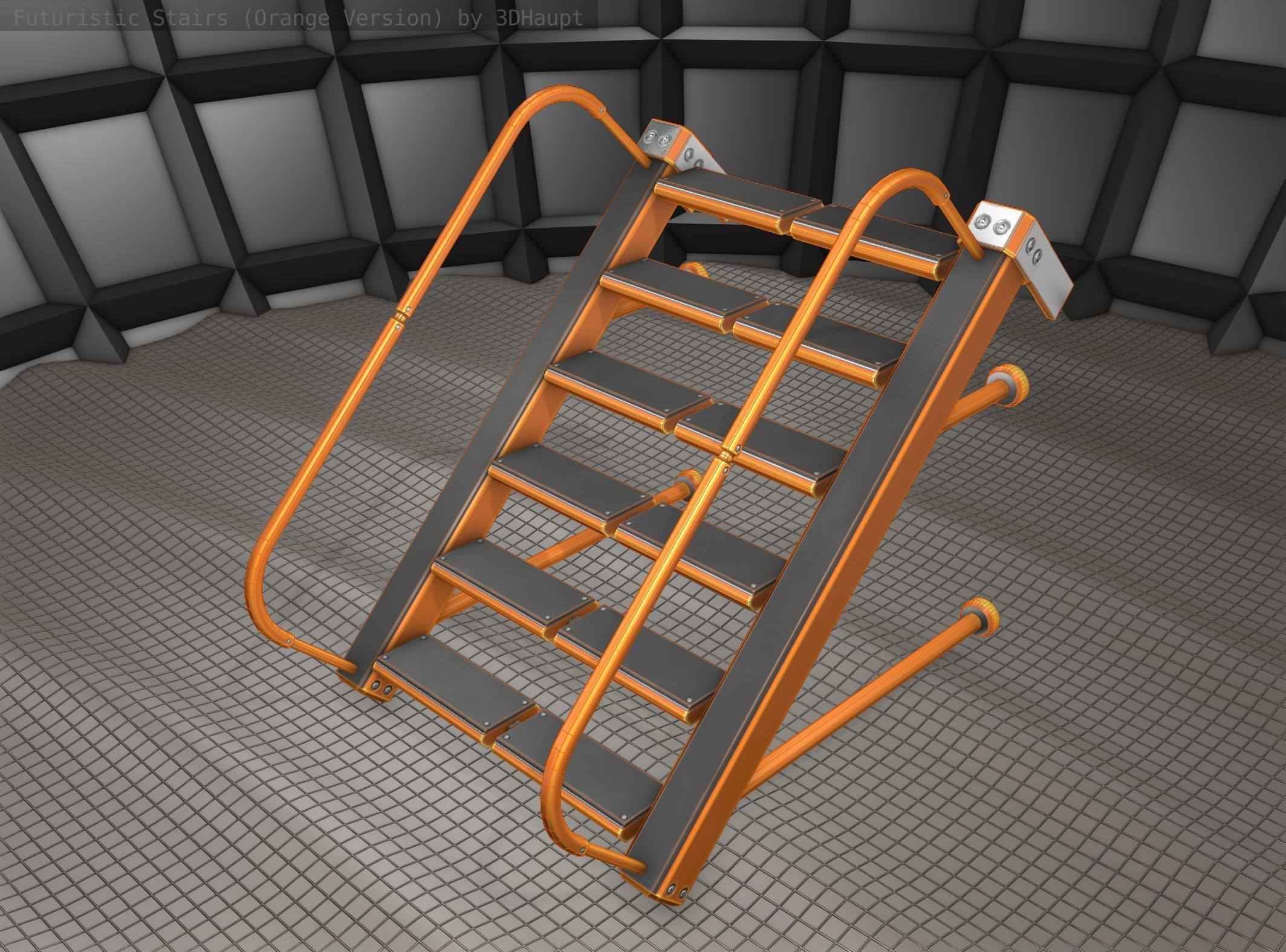 Sci-Fi Stairs - 17 - Orange Version Low-poly 3D model_9