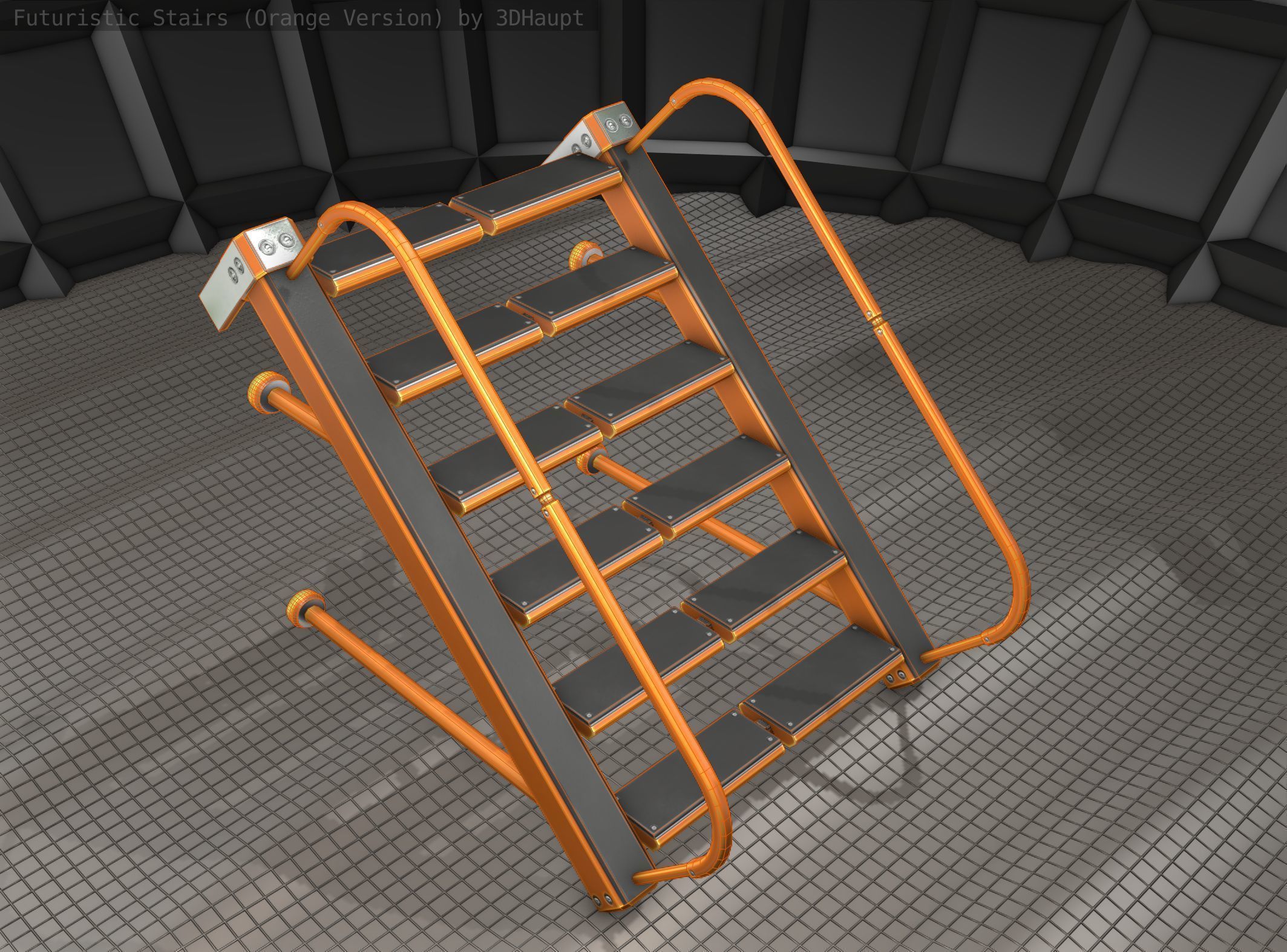 Sci-Fi Stairs - 17 - Orange Version Low-poly 3D model_7