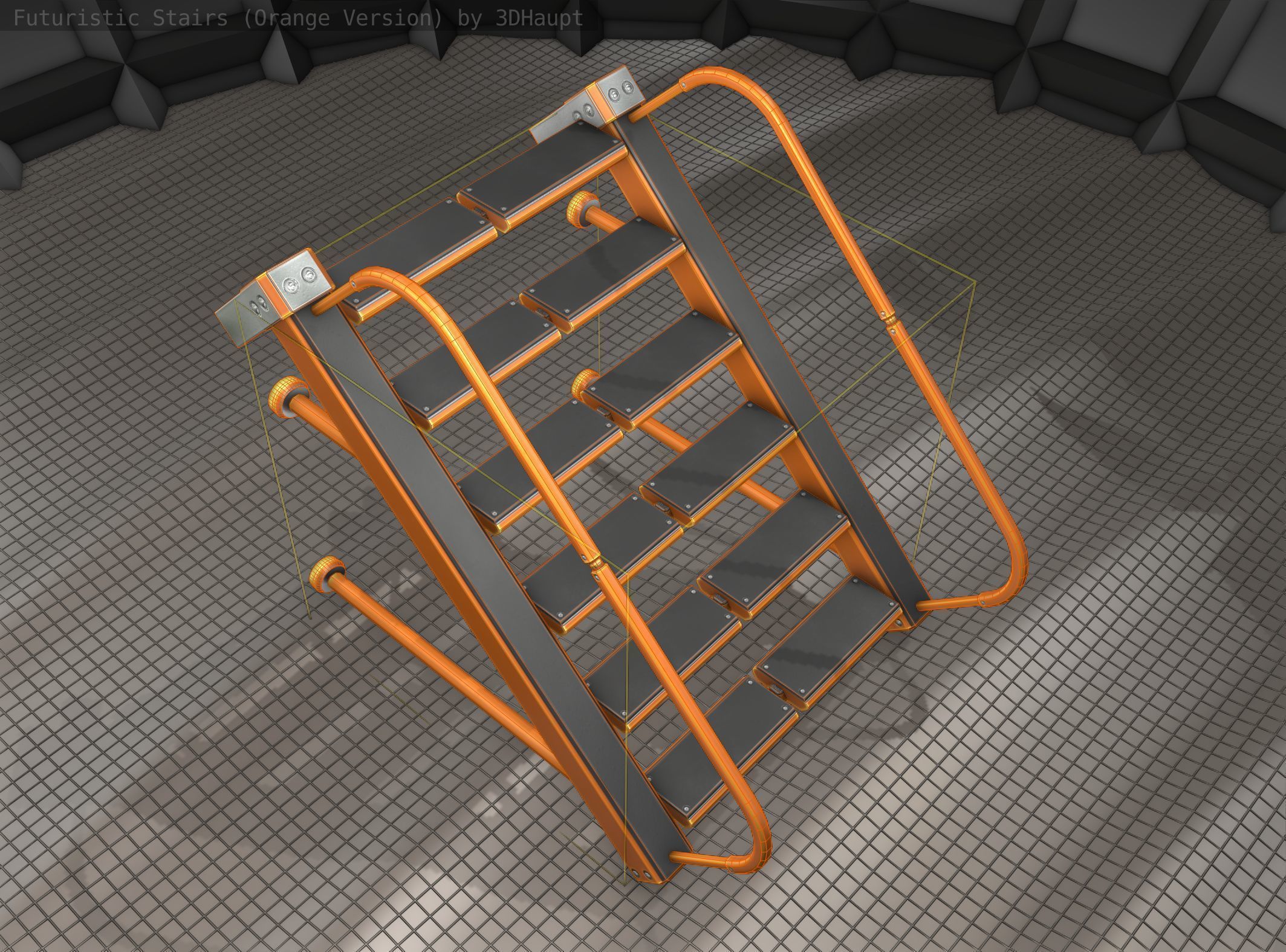 Sci-Fi Stairs - 17 - Orange Version Low-poly 3D model_19