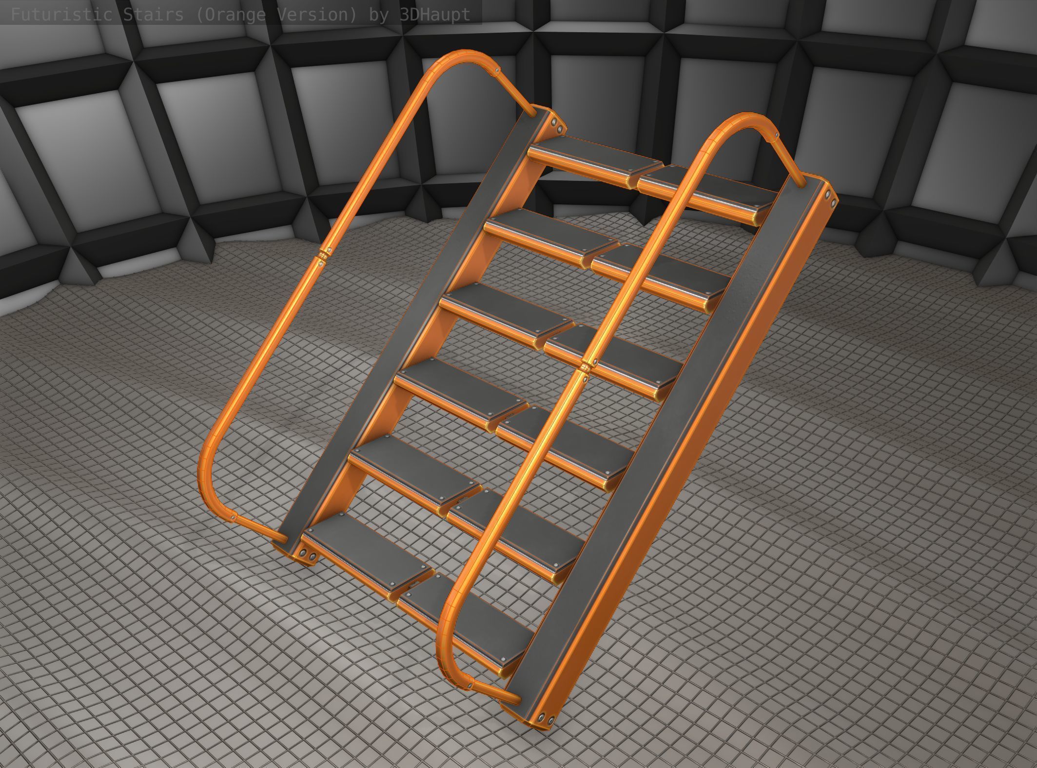 Sci-Fi Stairs - 19 - Orange Version Low-poly 3D model_8