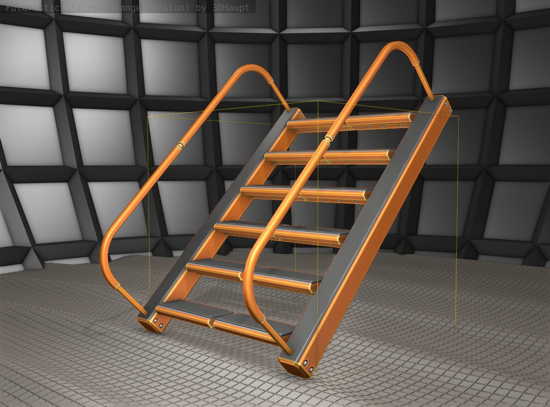 Sci-Fi Stairs - 19 - Orange Version Low-poly 3D model_9