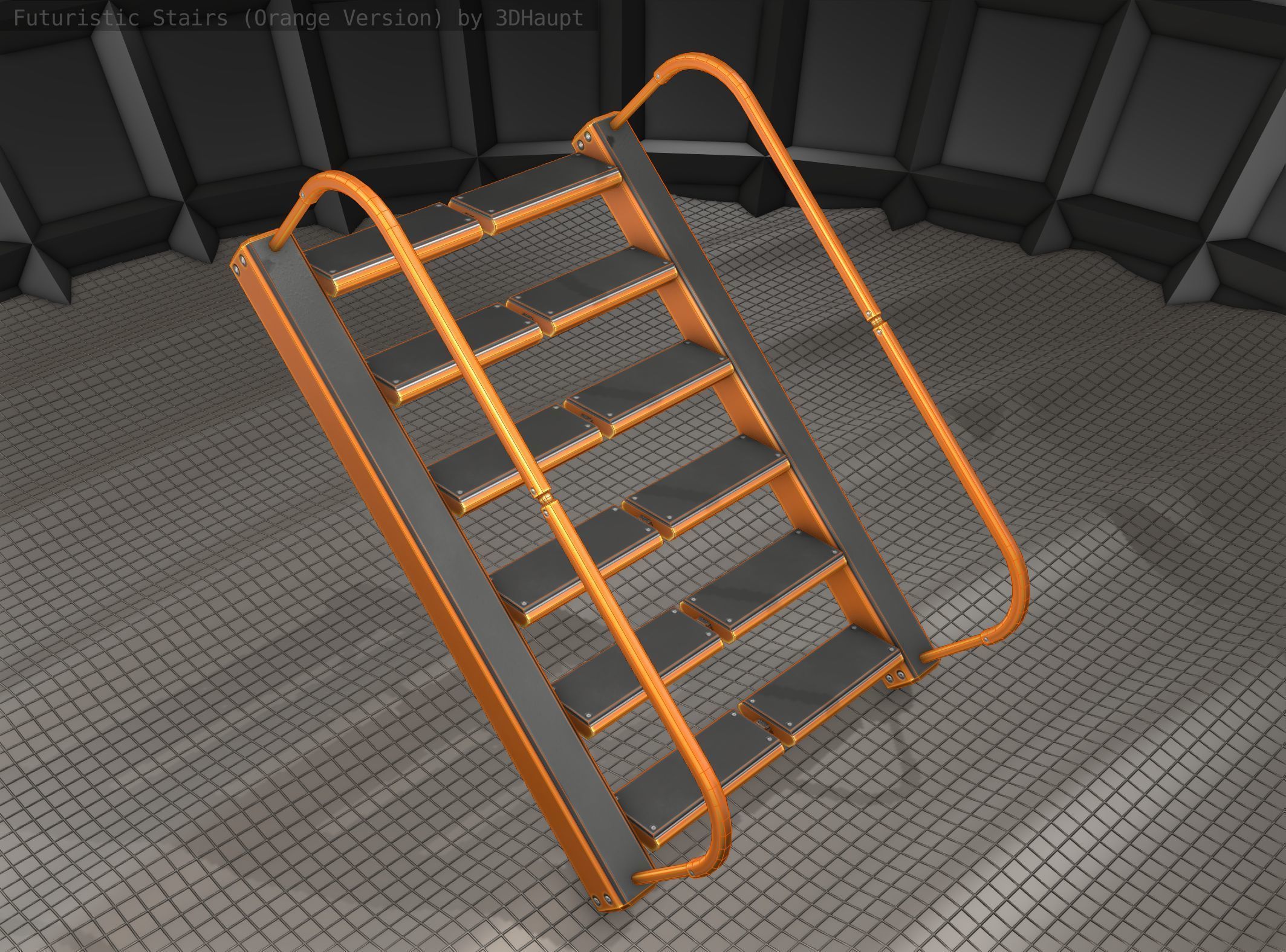 Sci-Fi Stairs - 19 - Orange Version Low-poly 3D model_6