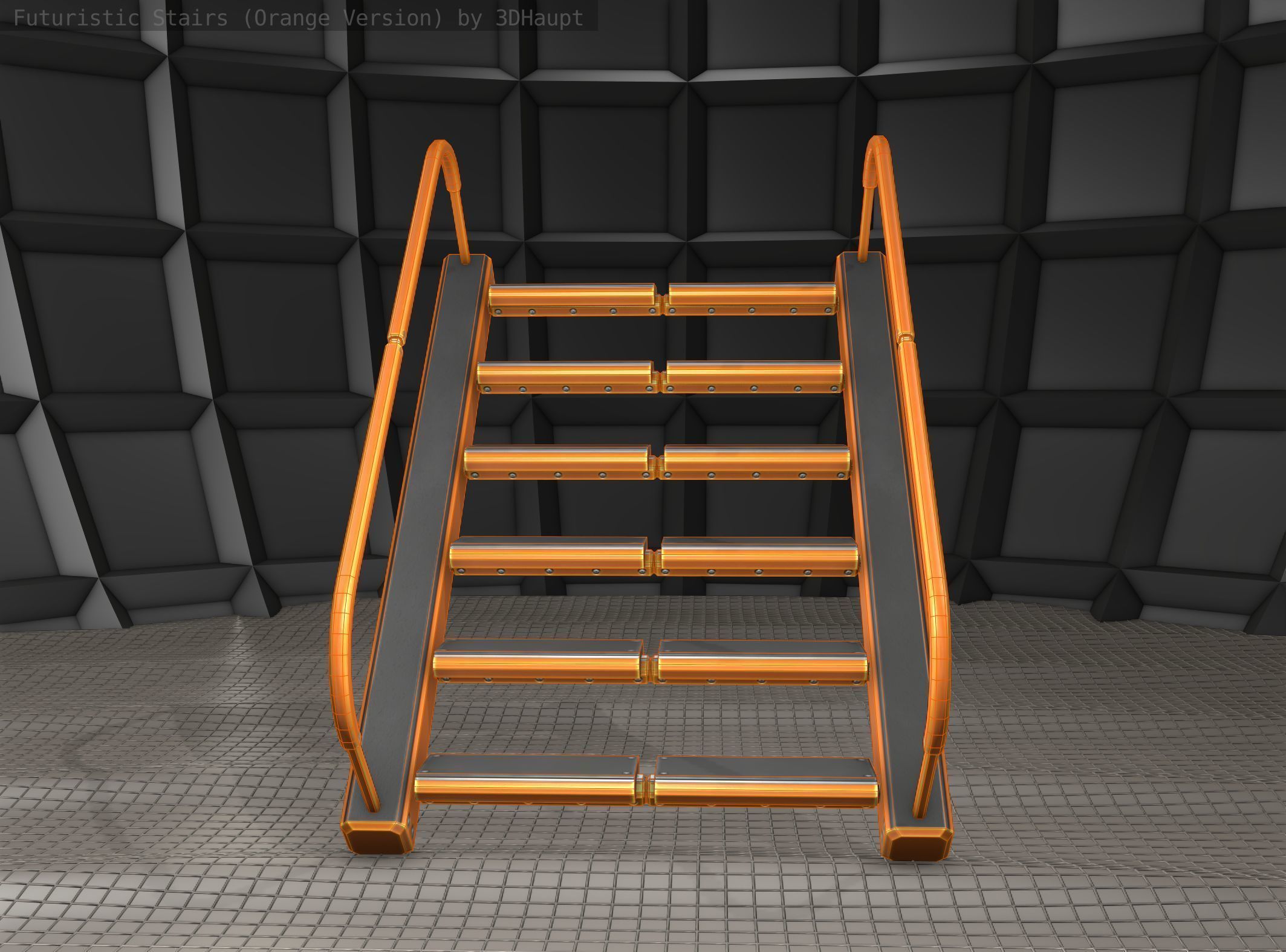 Sci-Fi Stairs - 19 - Orange Version Low-poly 3D model_14