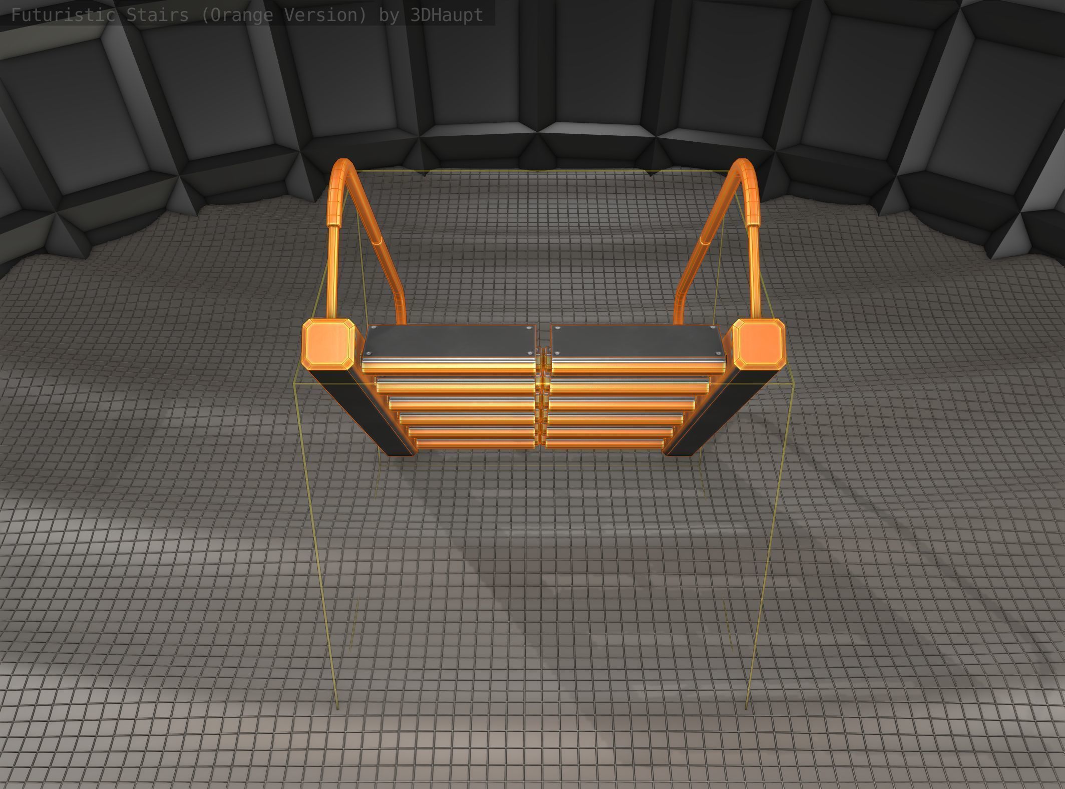 Sci-Fi Stairs - 19 - Orange Version Low-poly 3D model_3