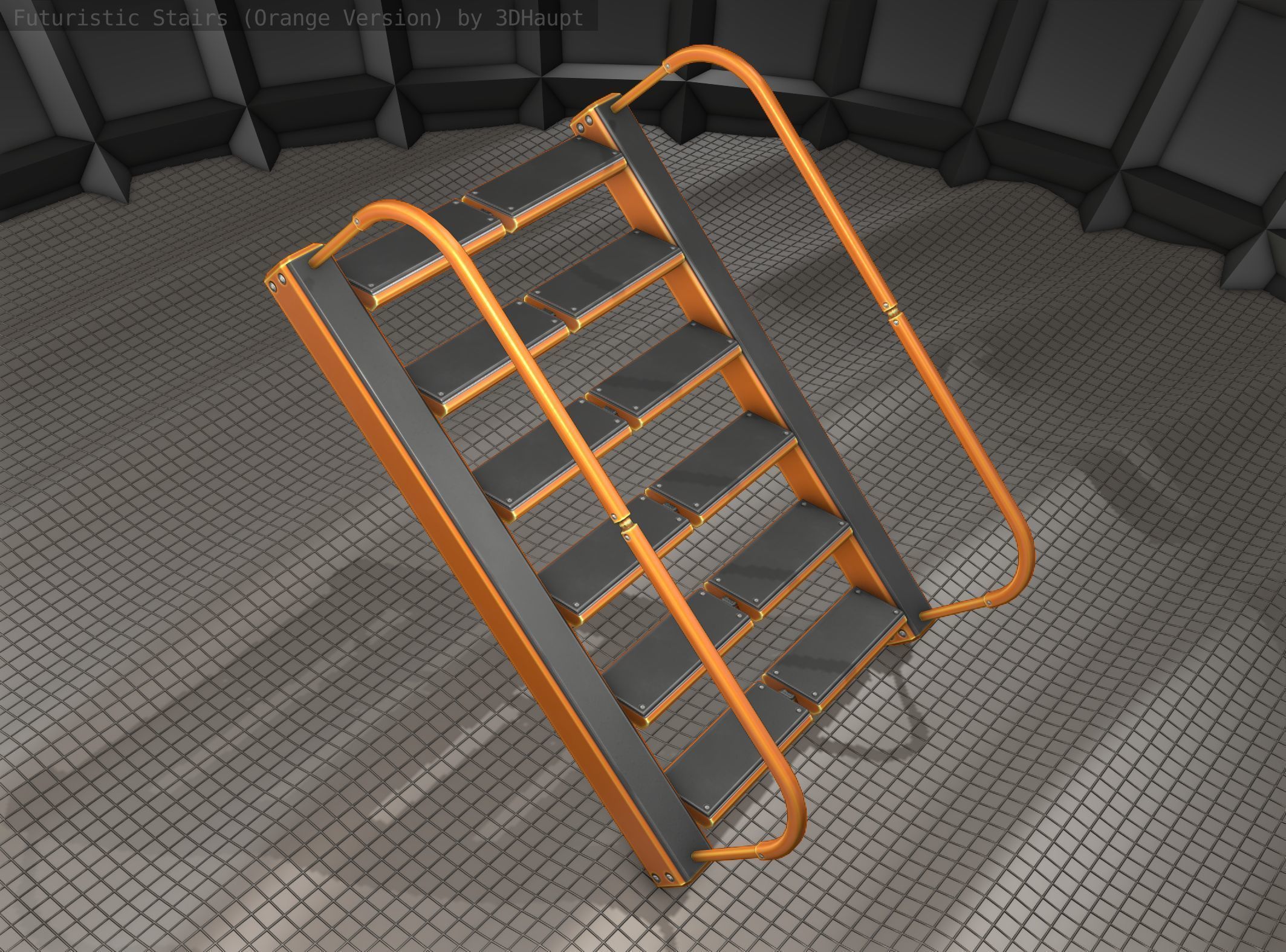 Sci-Fi Stairs - 19 - Orange Version Low-poly 3D model_20