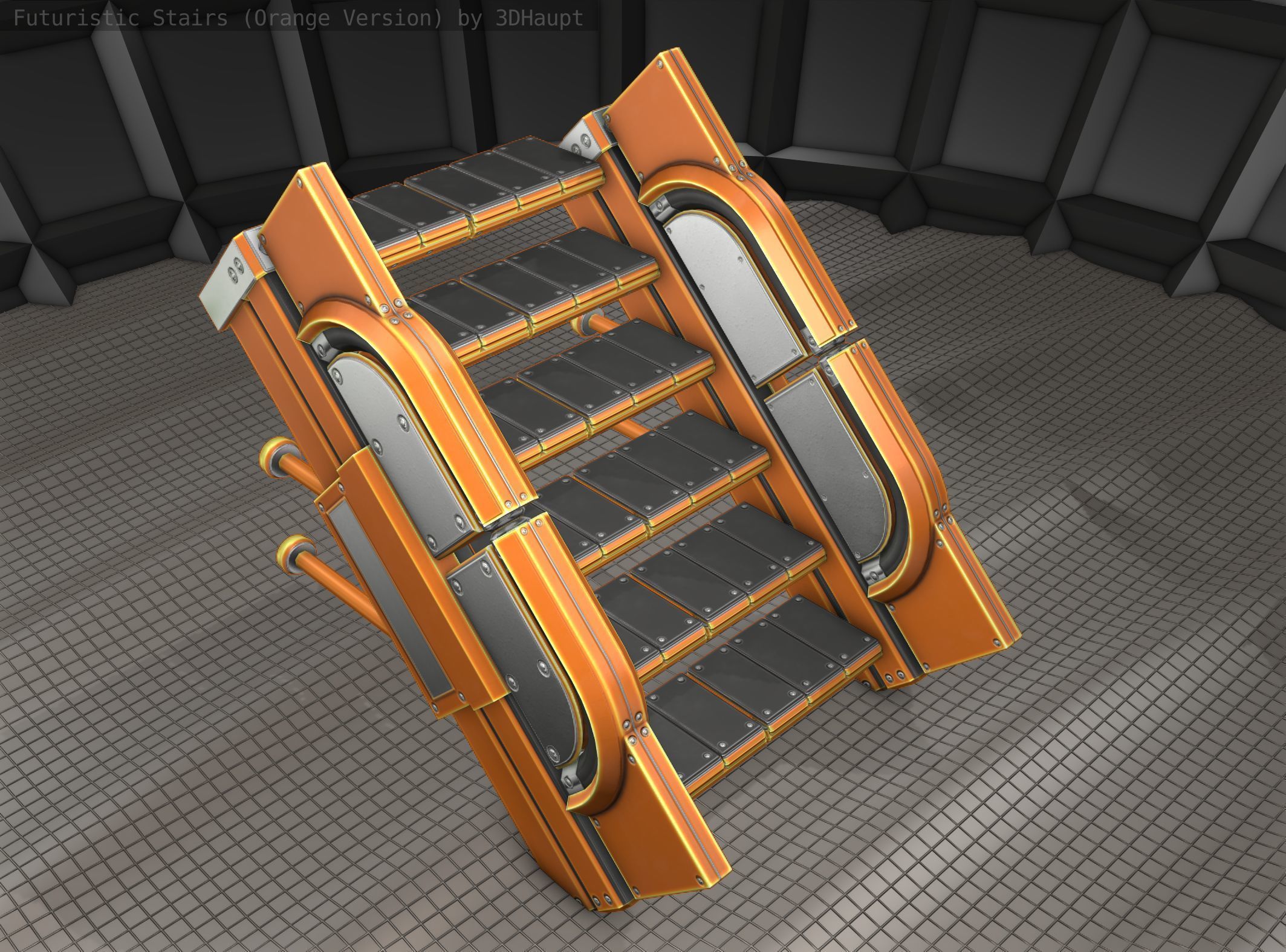 Sci-Fi Stairs - 21 - Orange Version Low-poly 3D model_7