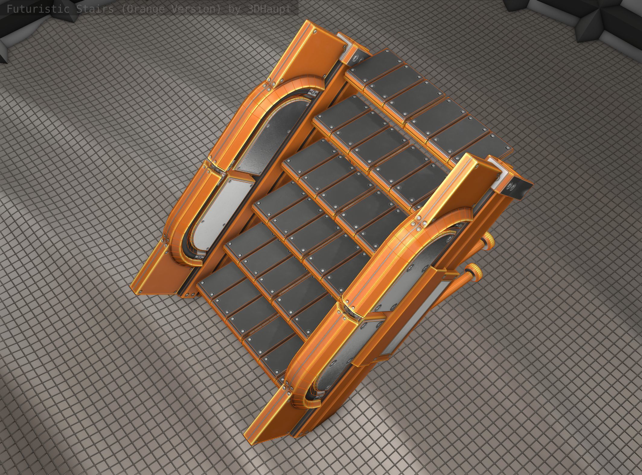 Sci-Fi Stairs - 21 - Orange Version Low-poly 3D model_16