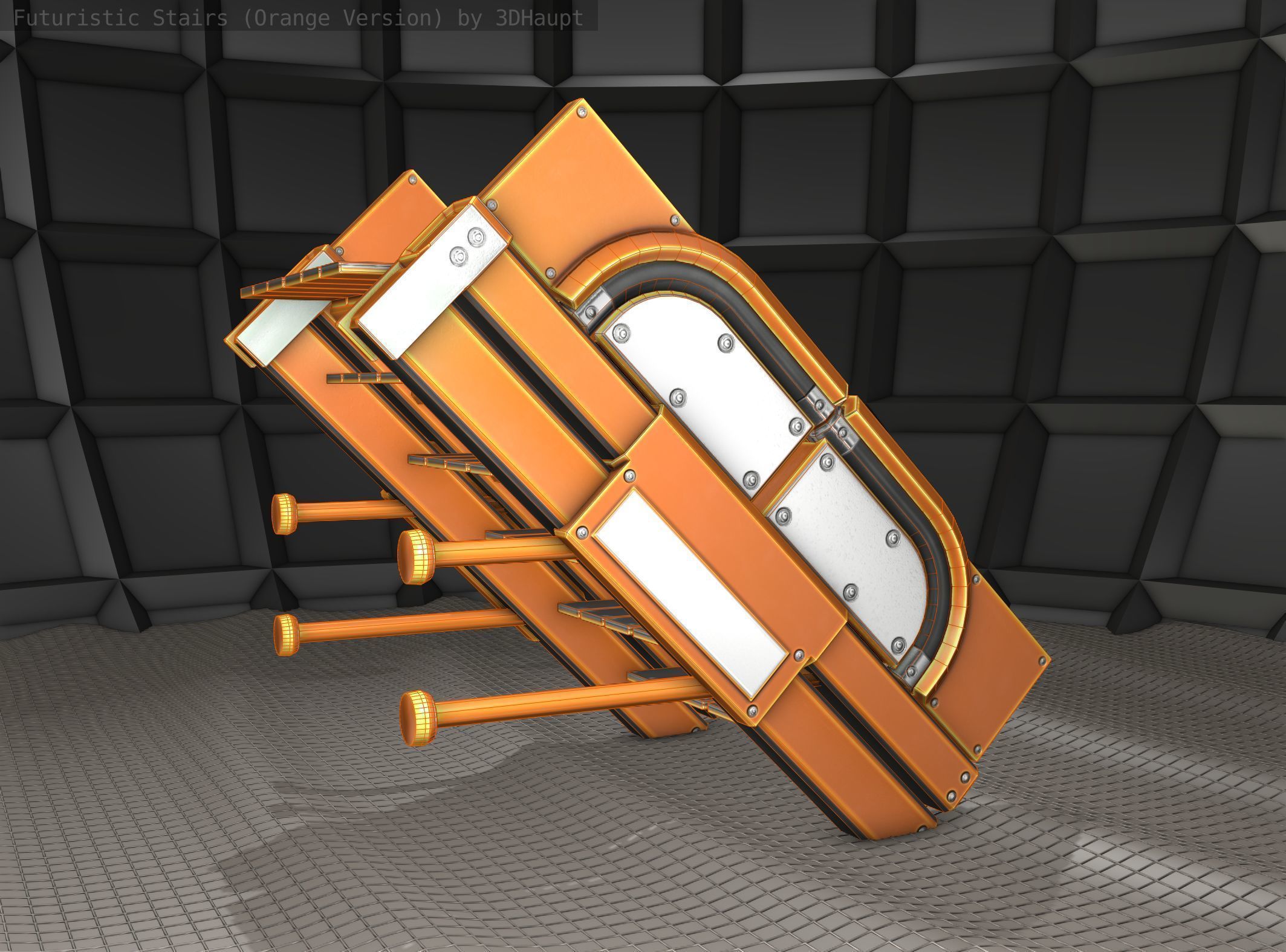Sci-Fi Stairs - 21 - Orange Version Low-poly 3D model_12