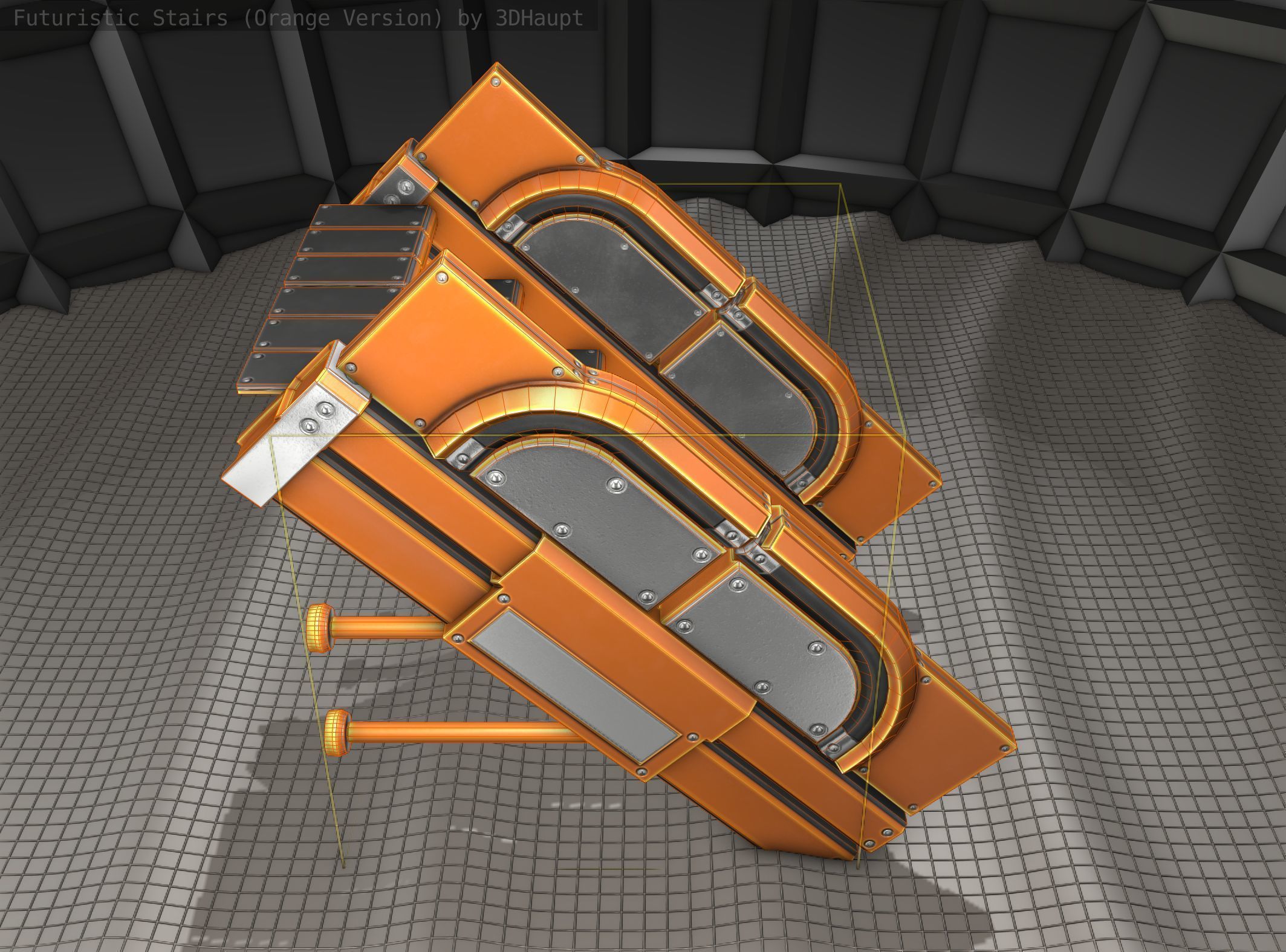 Sci-Fi Stairs - 21 - Orange Version Low-poly 3D model_6