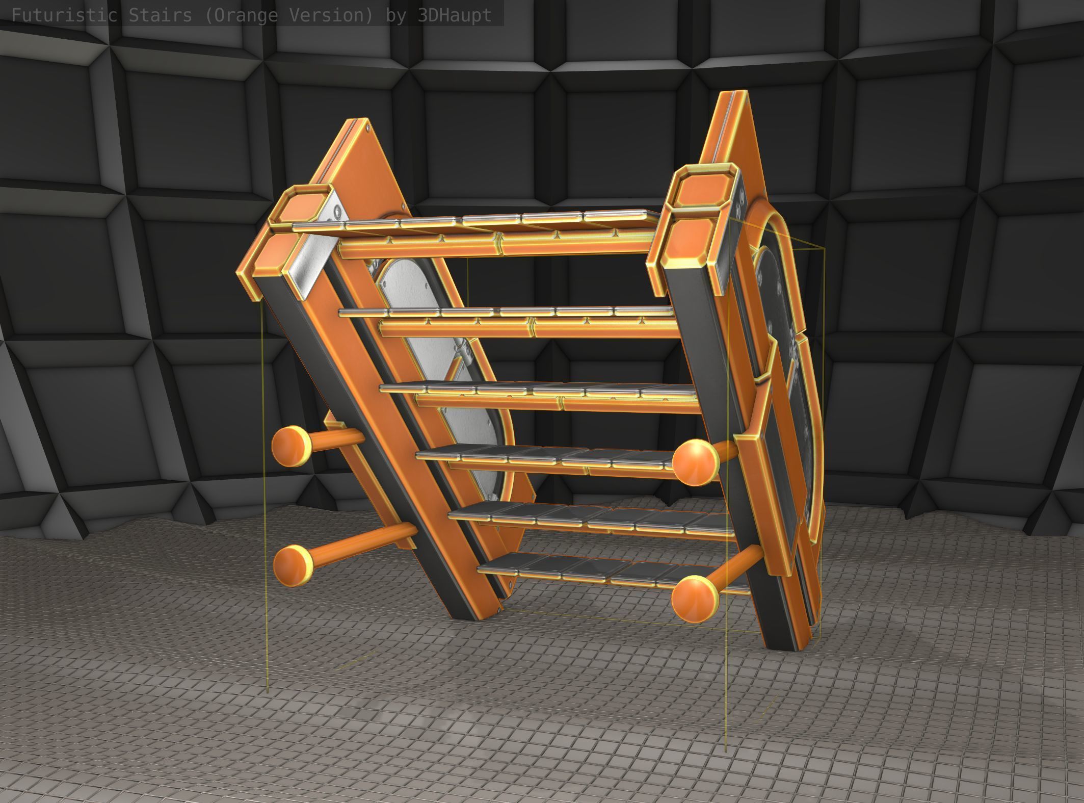 Sci-Fi Stairs - 21 - Orange Version Low-poly 3D model_11